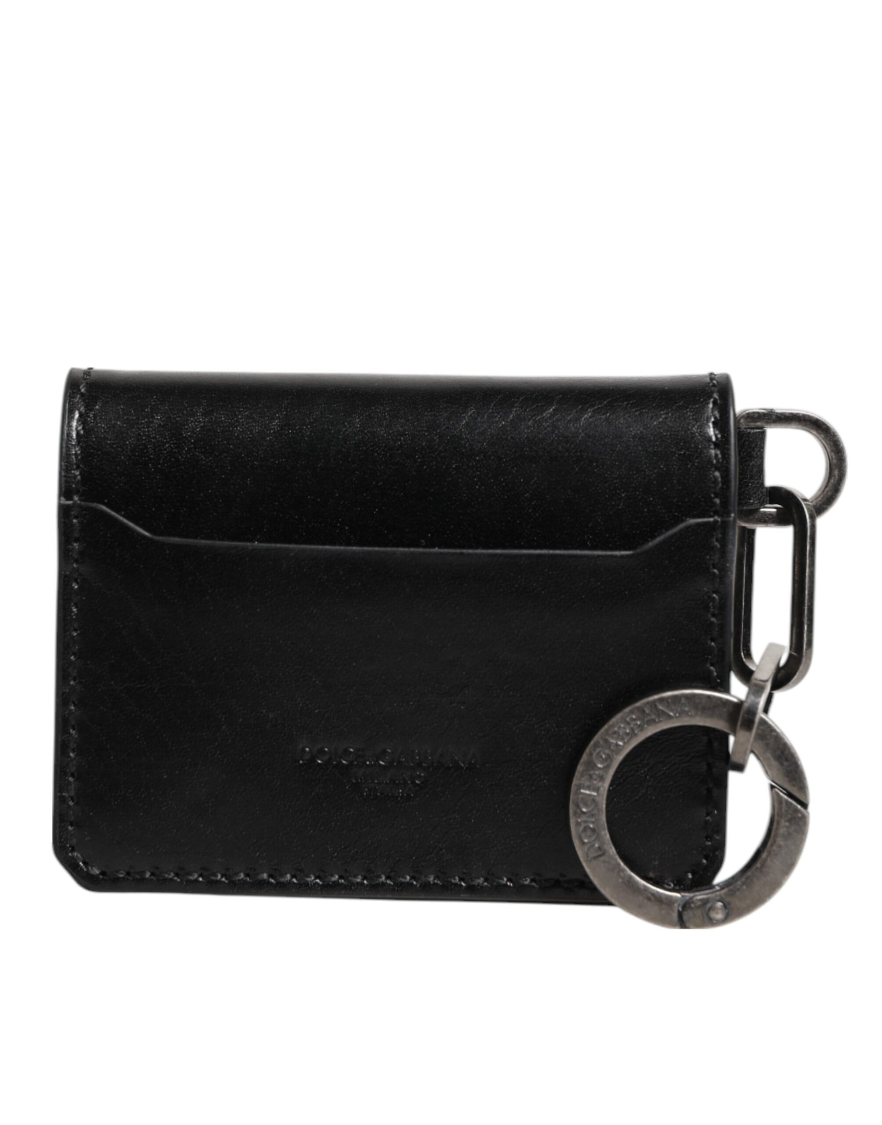 Dolce & Gabbana Wallet Black Leather Logo Embossed Key Chain Card Holder Wallet | Regal Royce