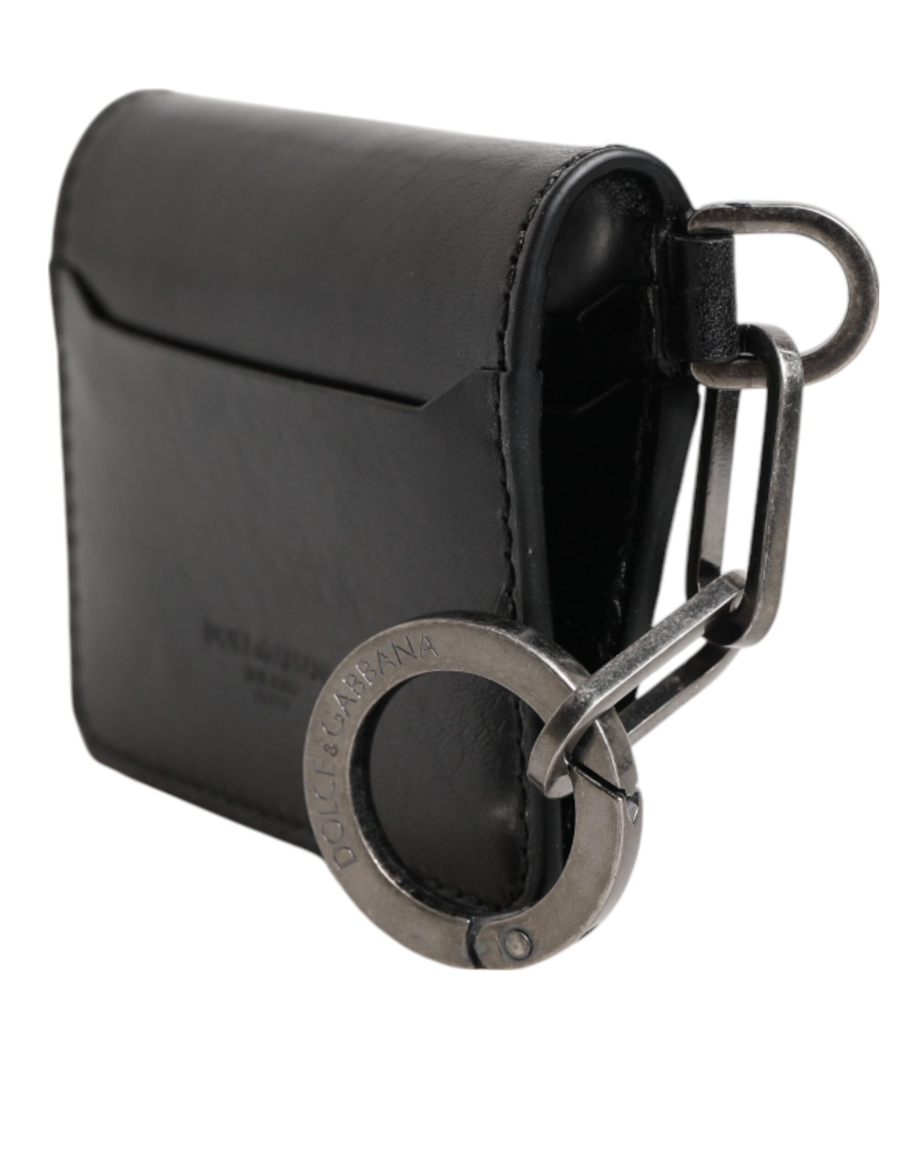 Dolce & Gabbana Wallet Black Leather Logo Embossed Key Chain Card Holder Wallet | Regal Royce