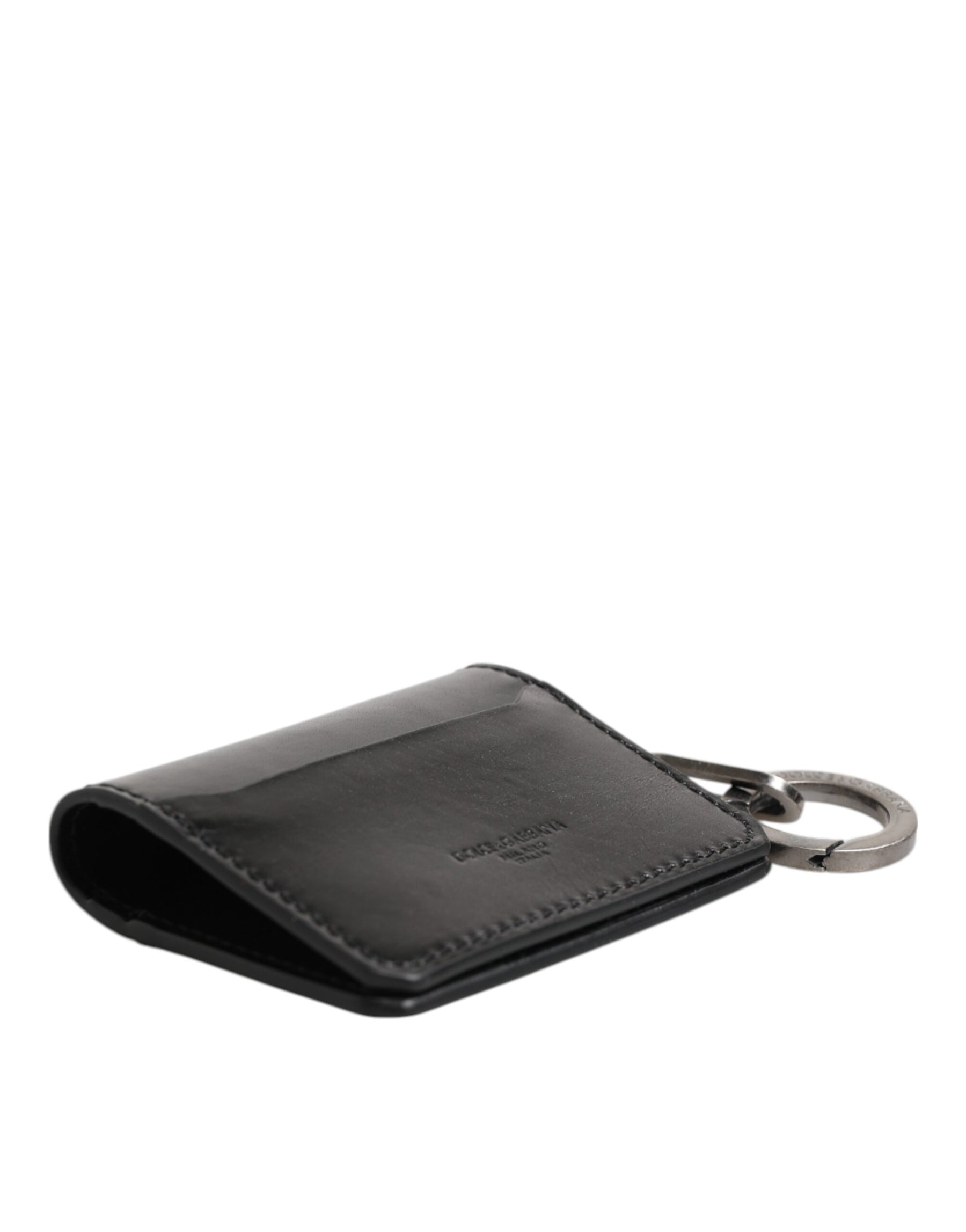 Dolce & Gabbana Wallet Black Leather Logo Embossed Key Chain Card Holder Wallet | Regal Royce