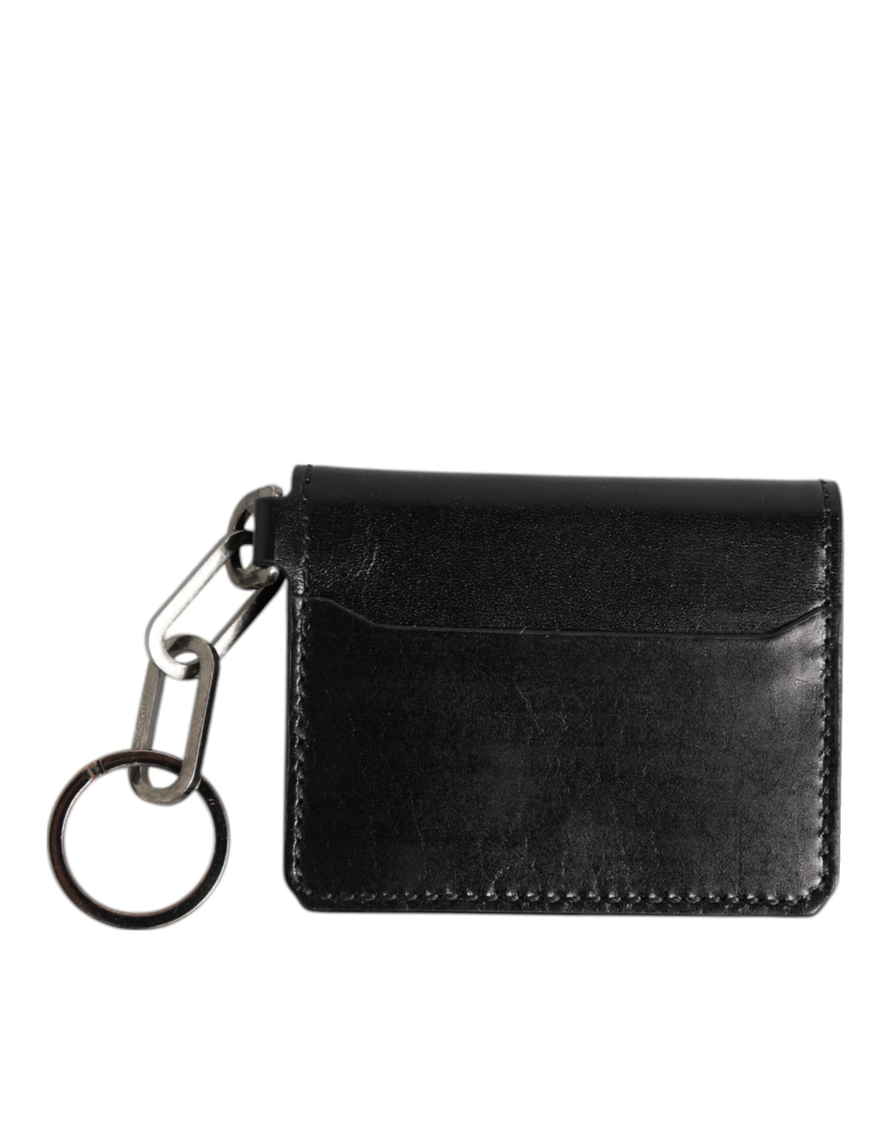 Dolce & Gabbana Black Leather Logo Embossed Key Chain Card Holder Wallet | Regal Royce