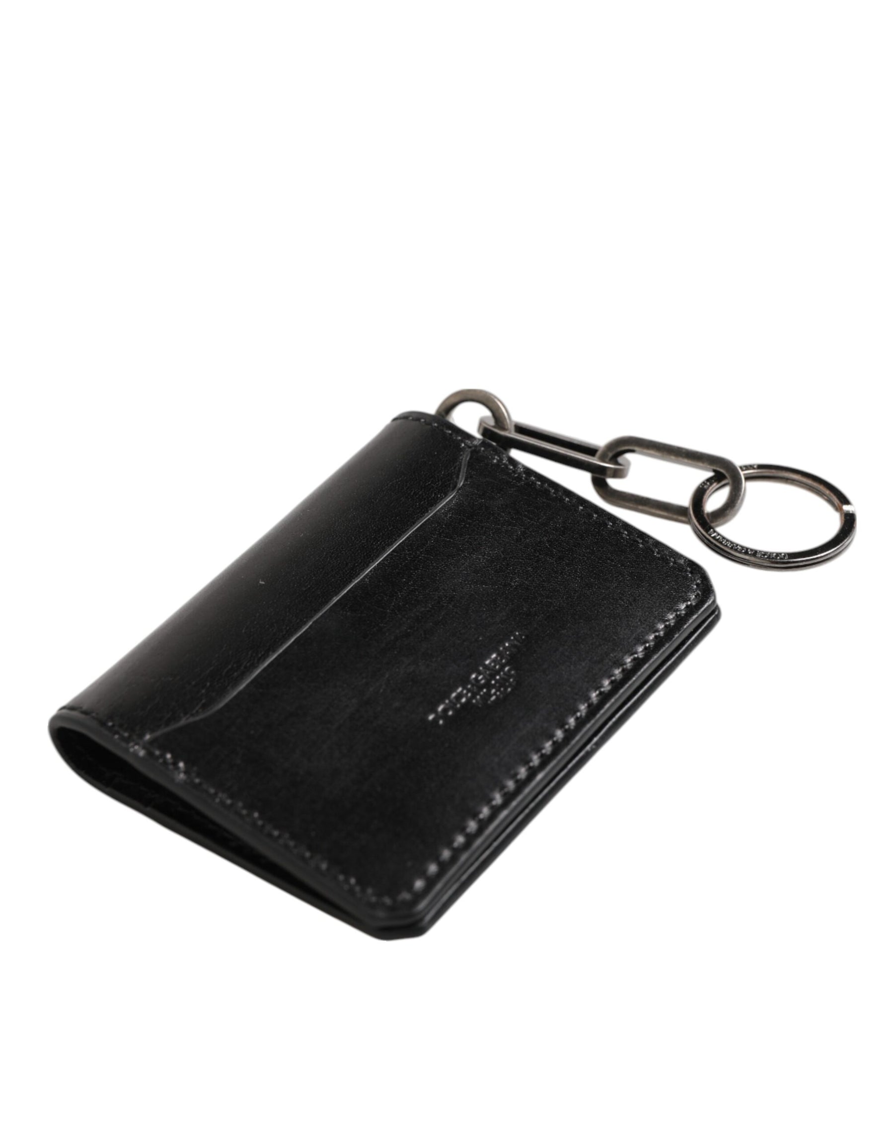 Dolce & Gabbana Black Leather Logo Embossed Key Chain Card Holder Wallet | Regal Royce