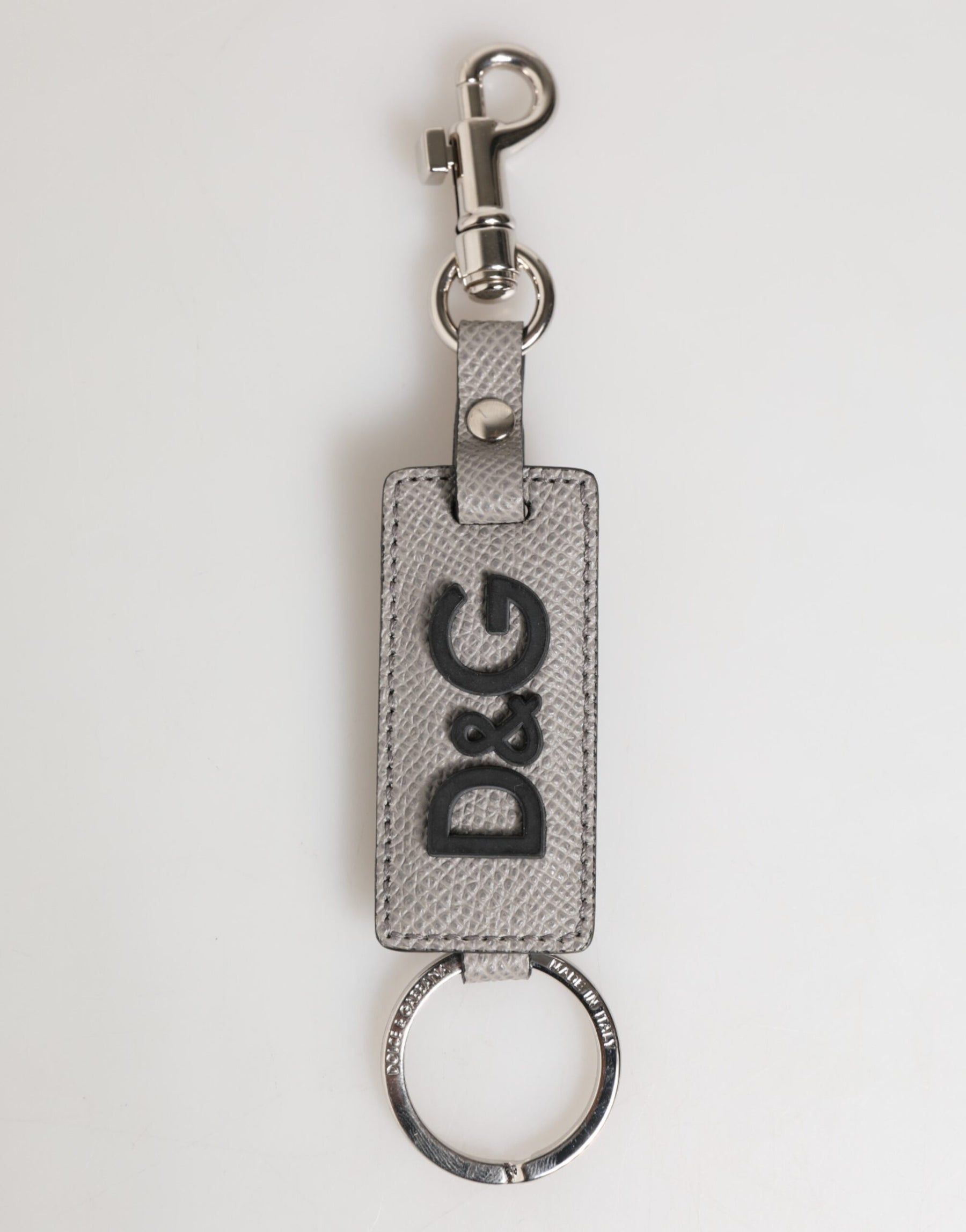 Dolce & Gabbana Gray Leather Logo Metal Ring Keychain Holder Men Keyring | Regal Royce