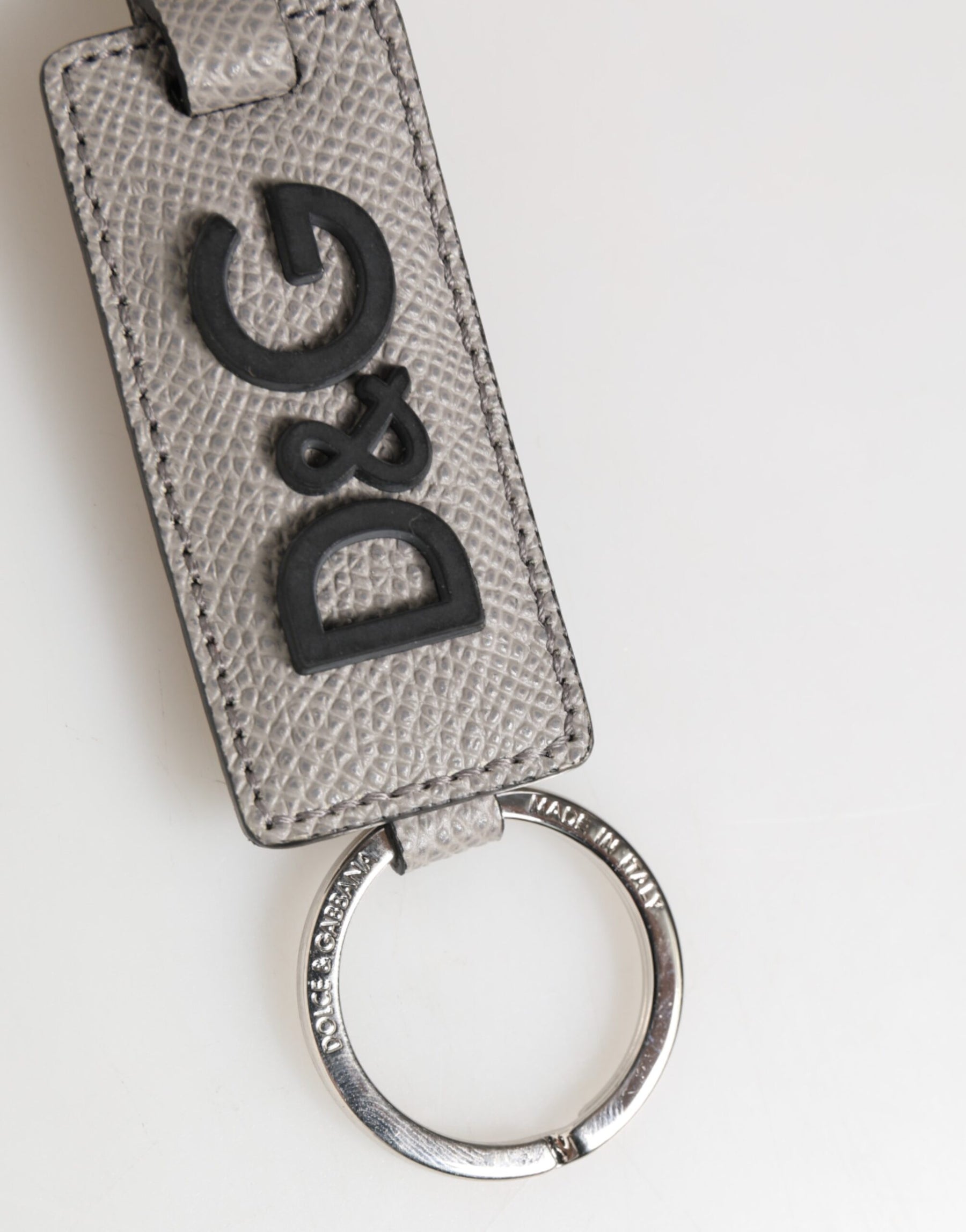 Dolce & Gabbana Gray Leather Logo Metal Ring Keychain Holder Men Keyring | Regal Royce