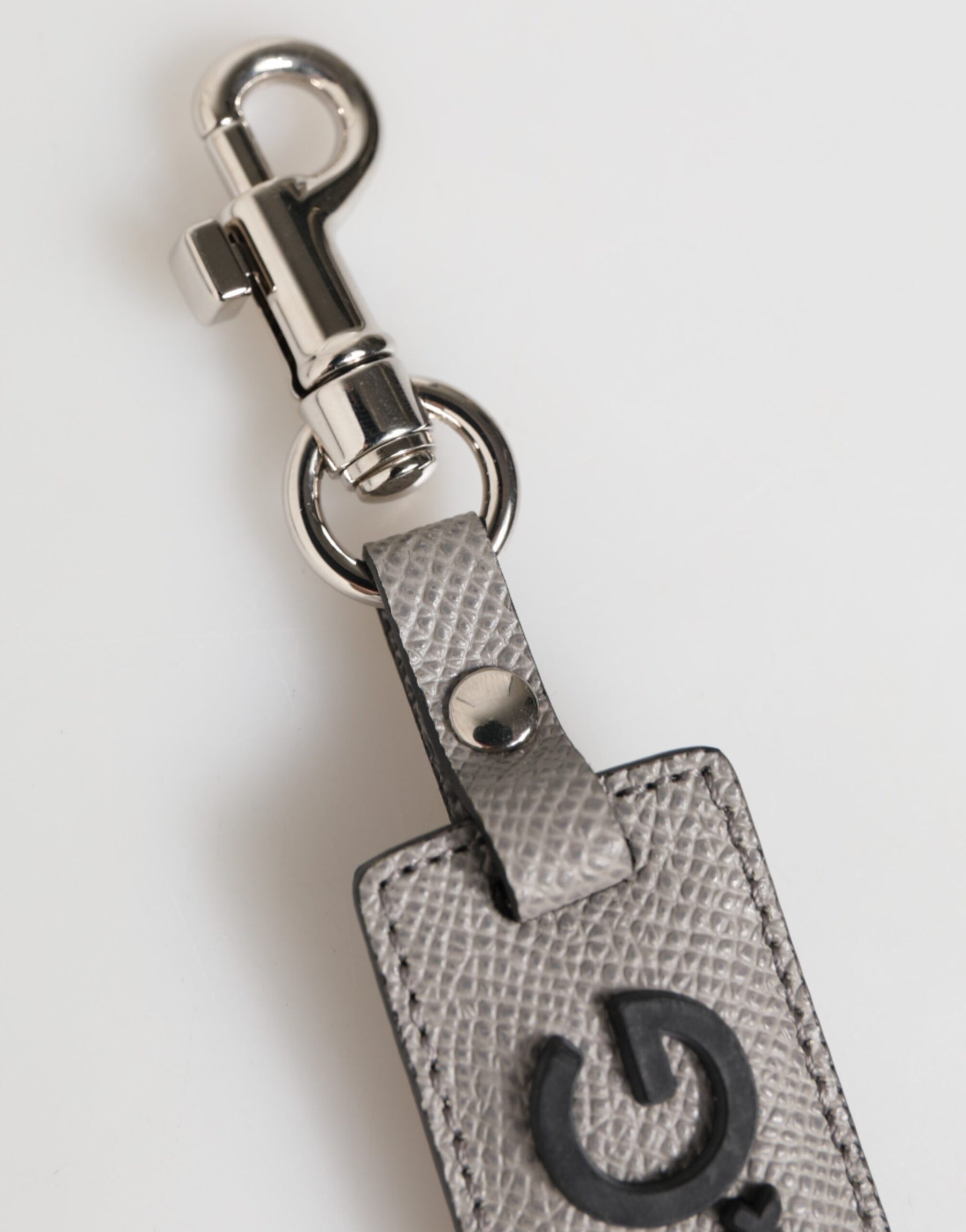 Dolce & Gabbana Gray Leather Logo Metal Ring Keychain Holder Men Keyring | Regal Royce