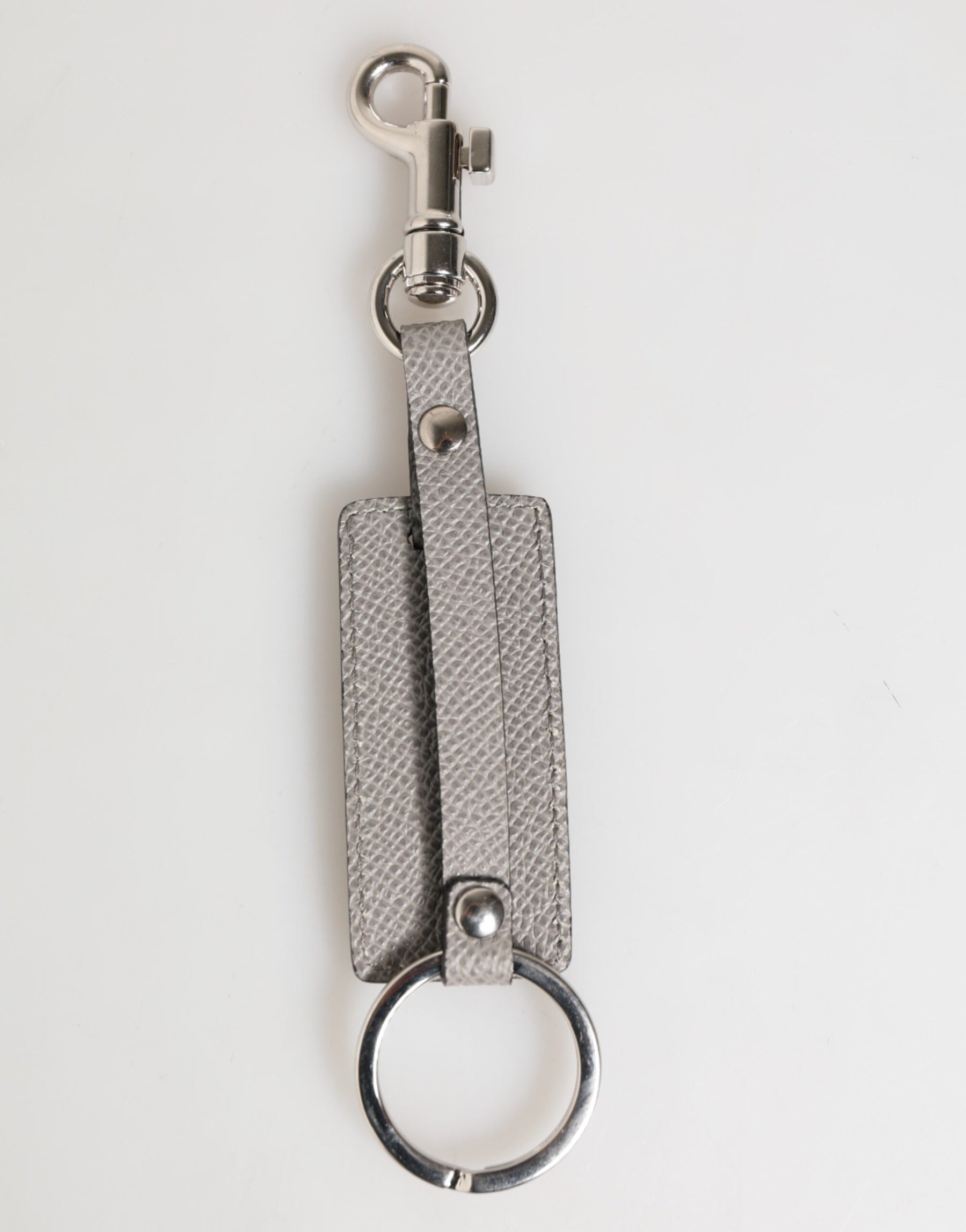 Dolce & Gabbana Gray Leather Logo Metal Ring Keychain Holder Men Keyring | Regal Royce