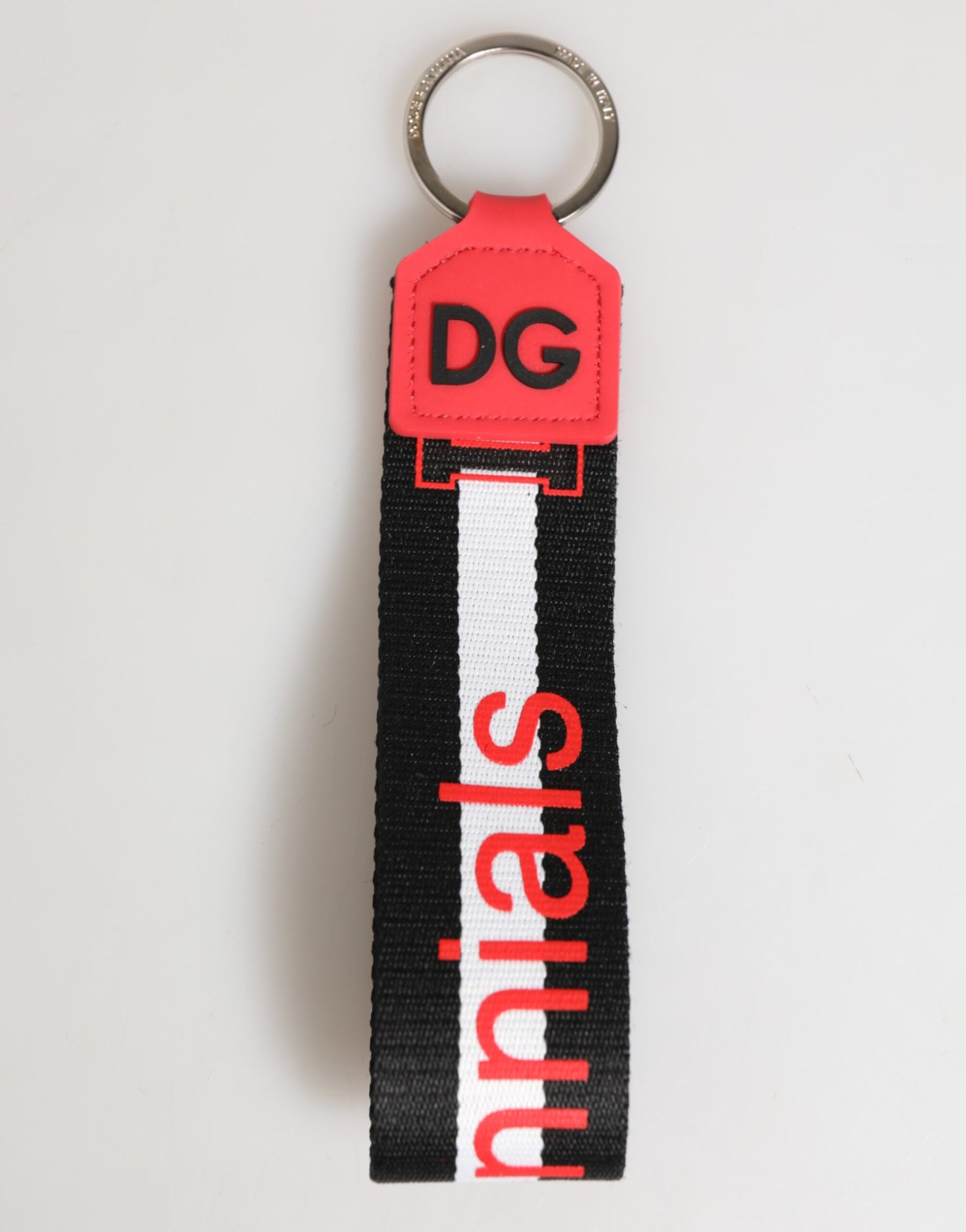 Dolce & Gabbana Red White DG Logo Polyester Brass Holder Keychain Keyring | Regal Royce