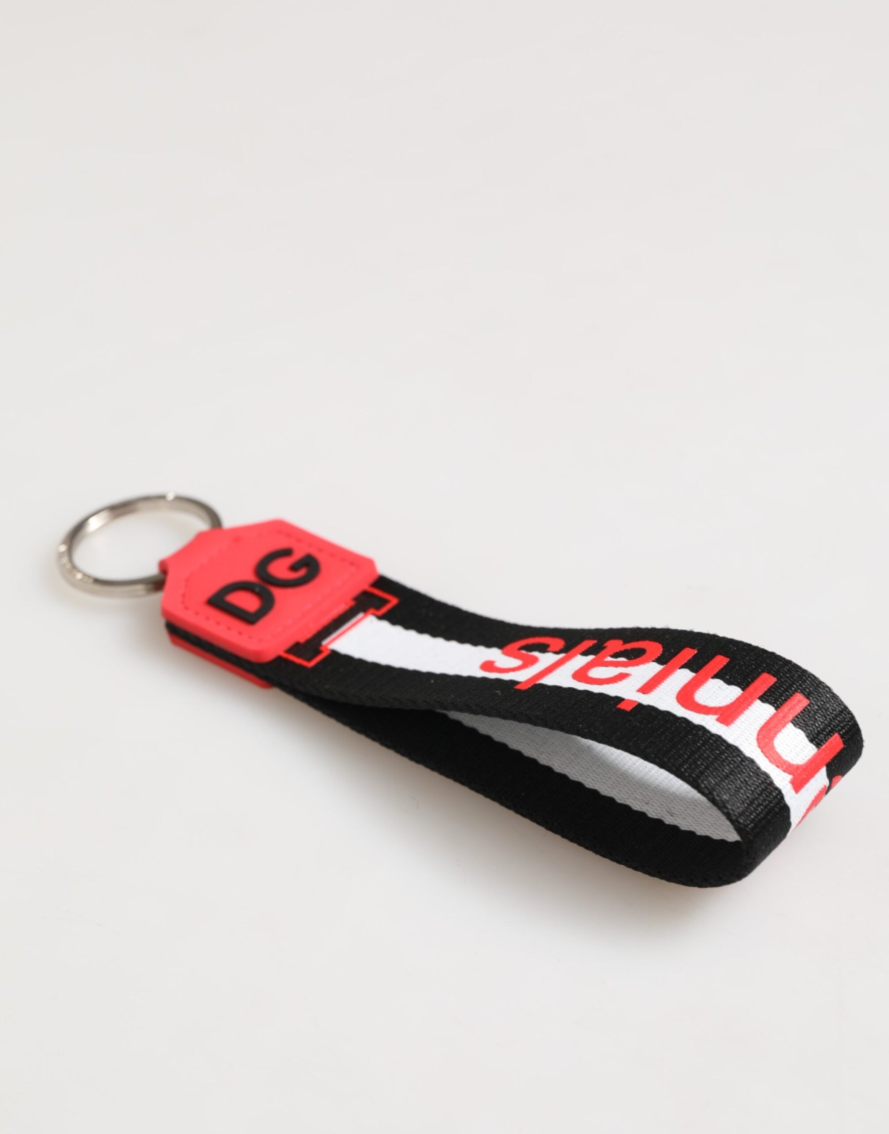 Dolce & Gabbana Red White DG Logo Polyester Brass Holder Keychain Keyring | Regal Royce