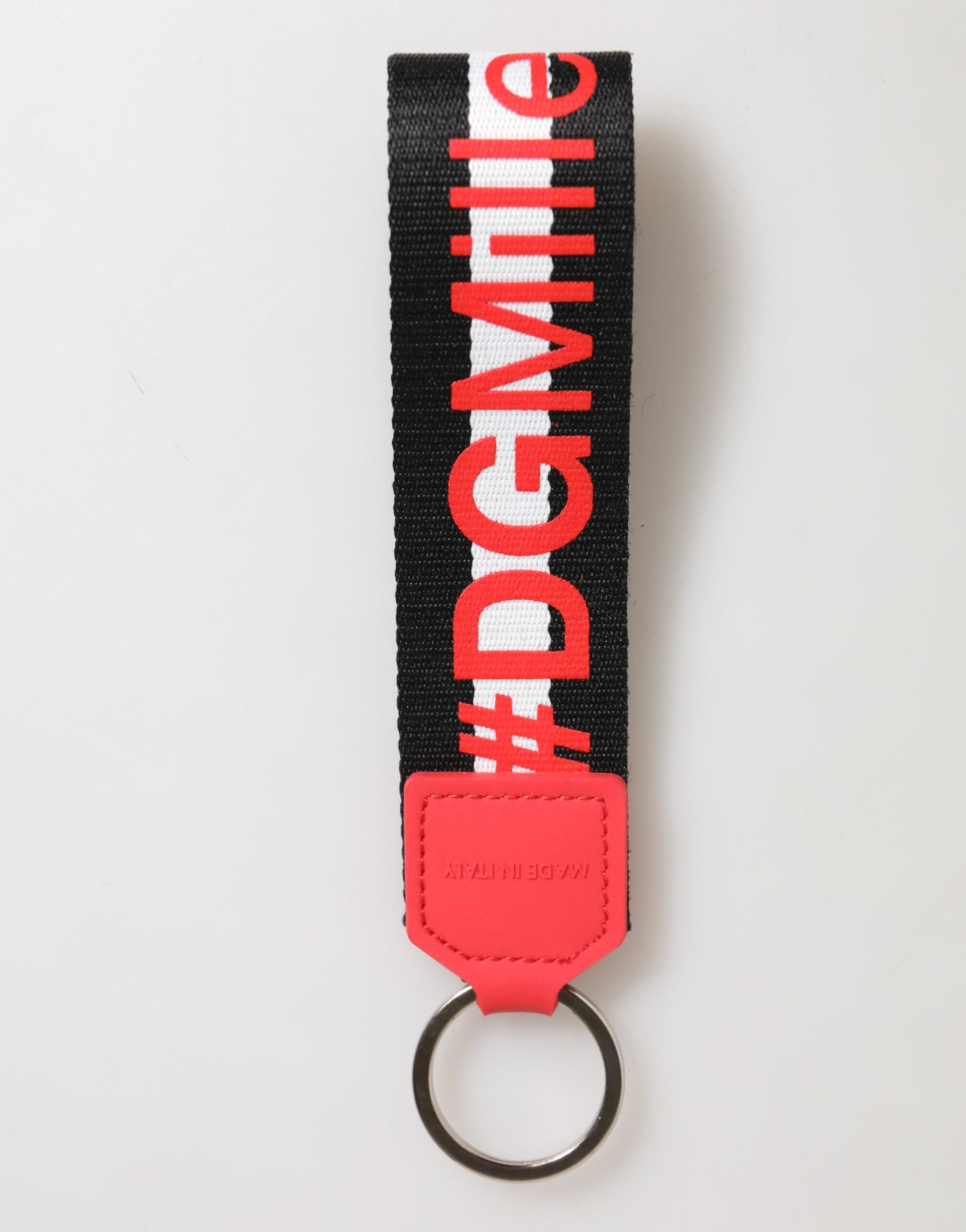 Dolce & Gabbana Red White DG Logo Polyester Brass Holder Keychain Keyring | Regal Royce
