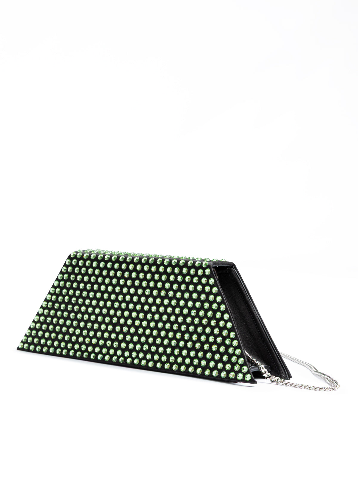 Amina Muaddi Mini Black Satin And Green Crystals Shoulder Bag | Regal Royce