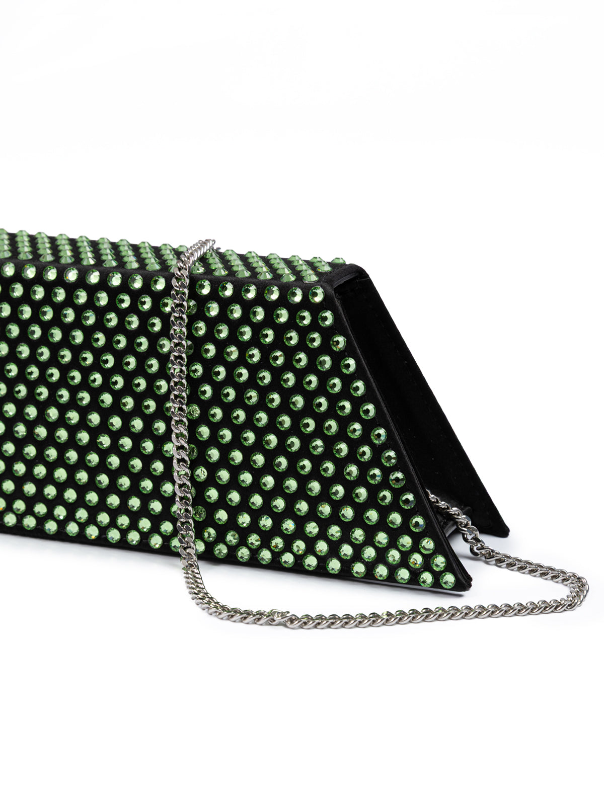 Amina Muaddi Mini Black Satin And Green Crystals Shoulder Bag | Regal Royce