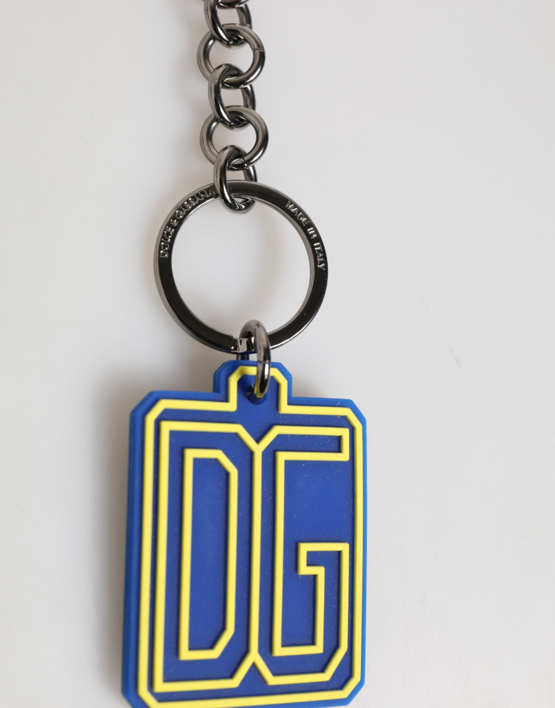 Dolce & Gabbana Blue Yellow DG Rubber Logo Silver Men Keychain Keyring | Regal Royce