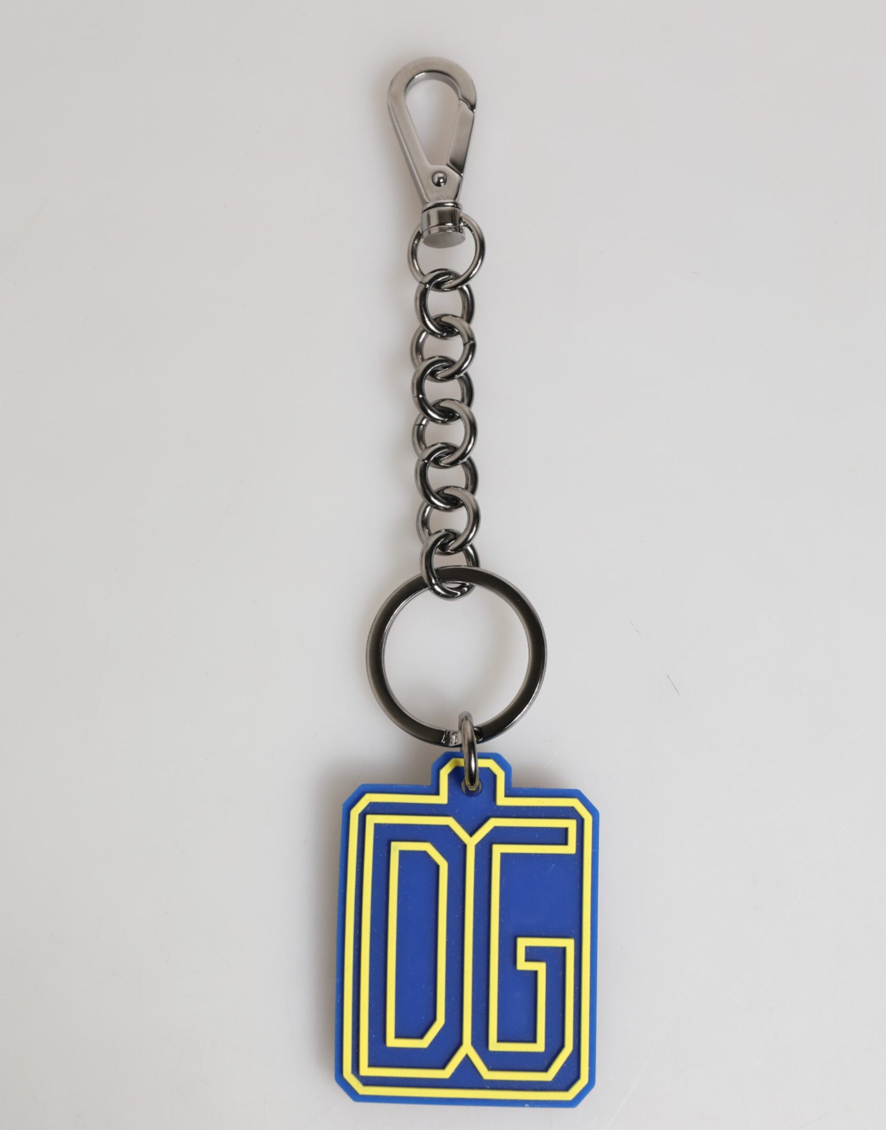 Dolce & Gabbana Blue Yellow DG Rubber Logo Silver Men Keychain Keyring | Regal Royce