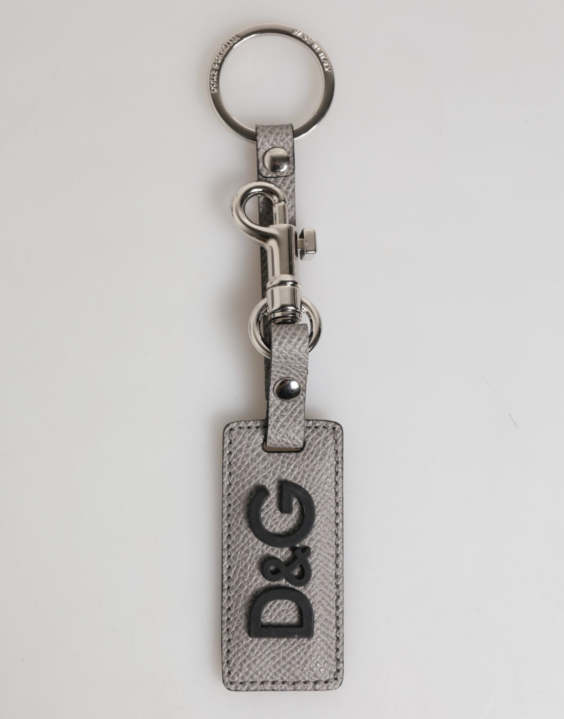 Dolce & Gabbana Gray Leather Logo Metal Ring Keychain Holder Men Keyring | Regal Royce