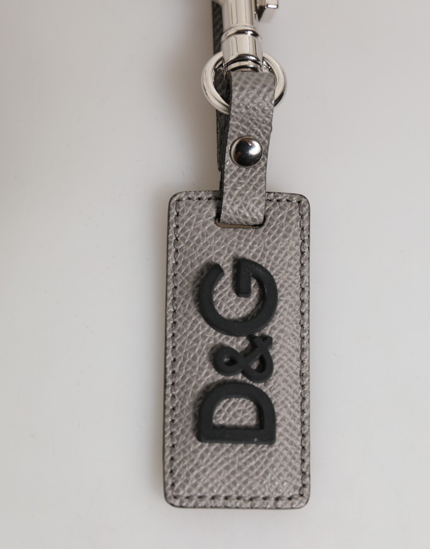 Dolce & Gabbana Gray Leather Logo Metal Ring Keychain Holder Men Keyring | Regal Royce
