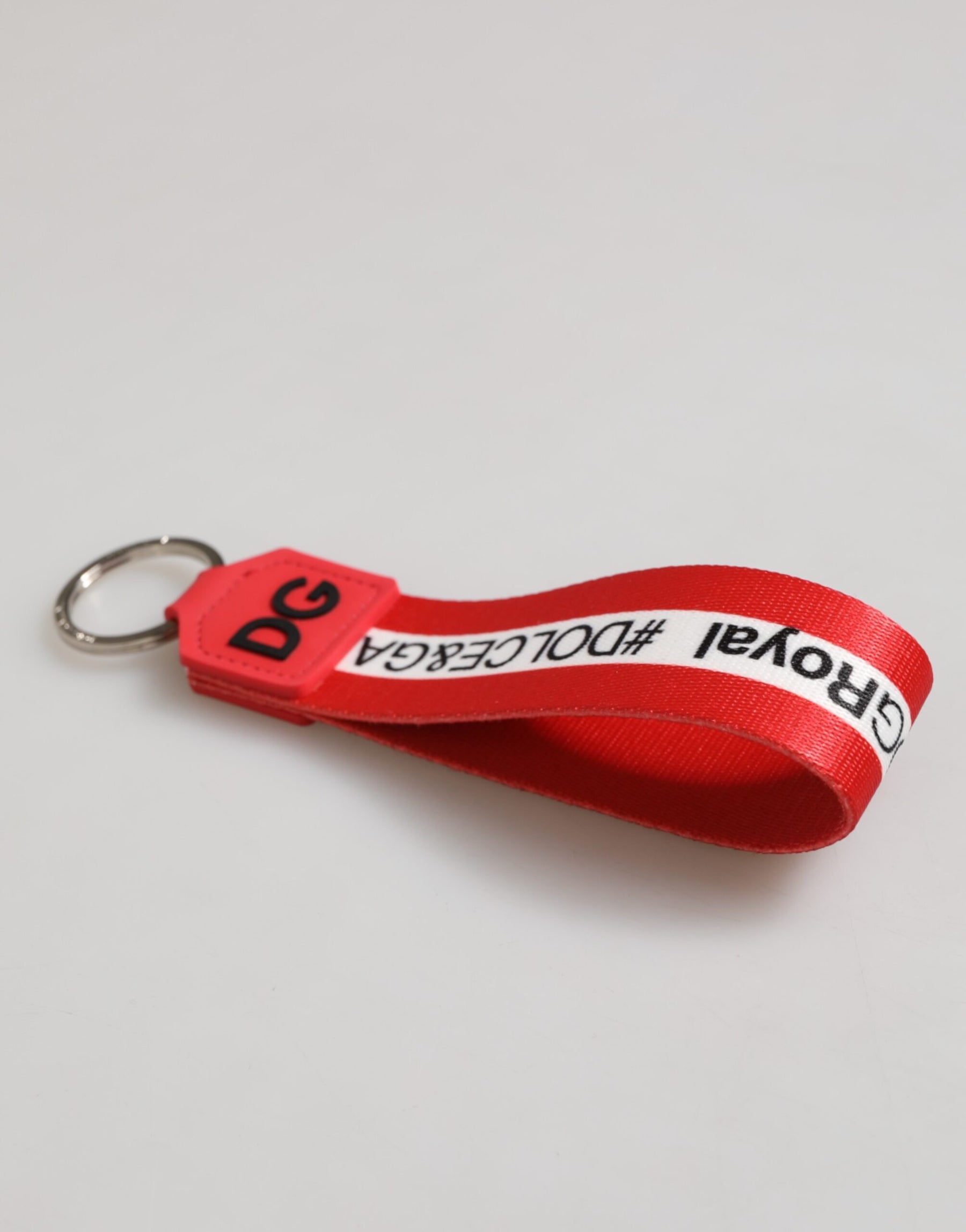 Dolce & Gabbana Red Logo Polyester Silver Brass Holder Keychain Men Keyring | Regal Royce