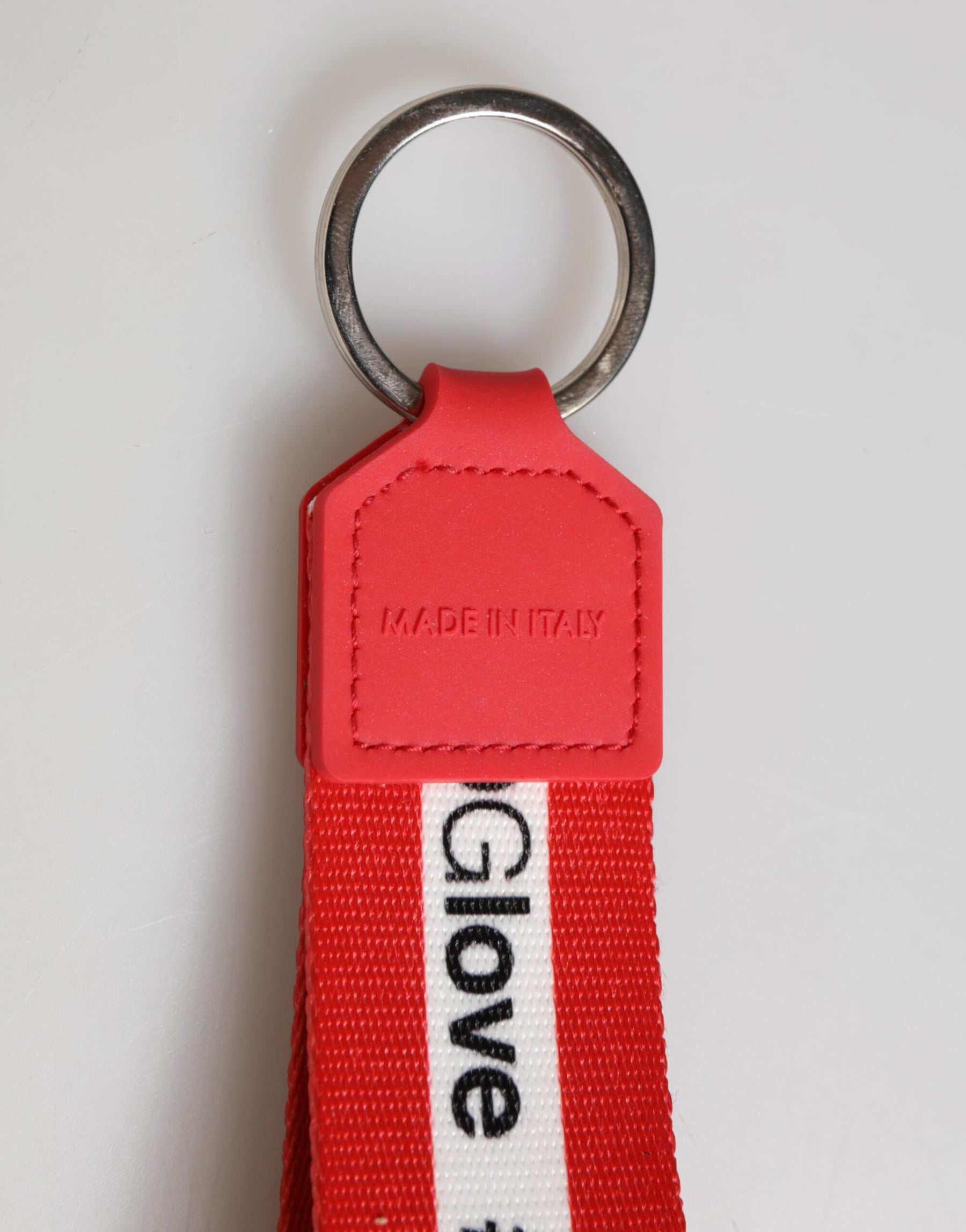Dolce & Gabbana Red Logo Polyester Silver Brass Holder Keychain Men Keyring | Regal Royce