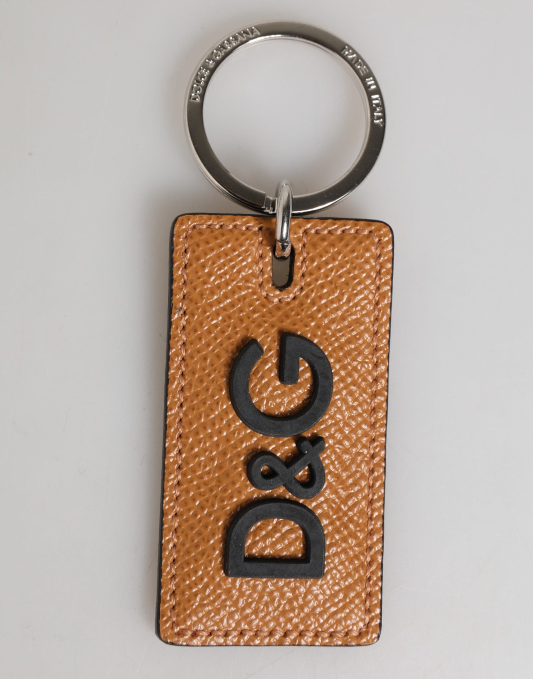 Dolce & Gabbana Brown Leather Logo Metal Ring Keychain Holder Men Keyring | Regal Royce