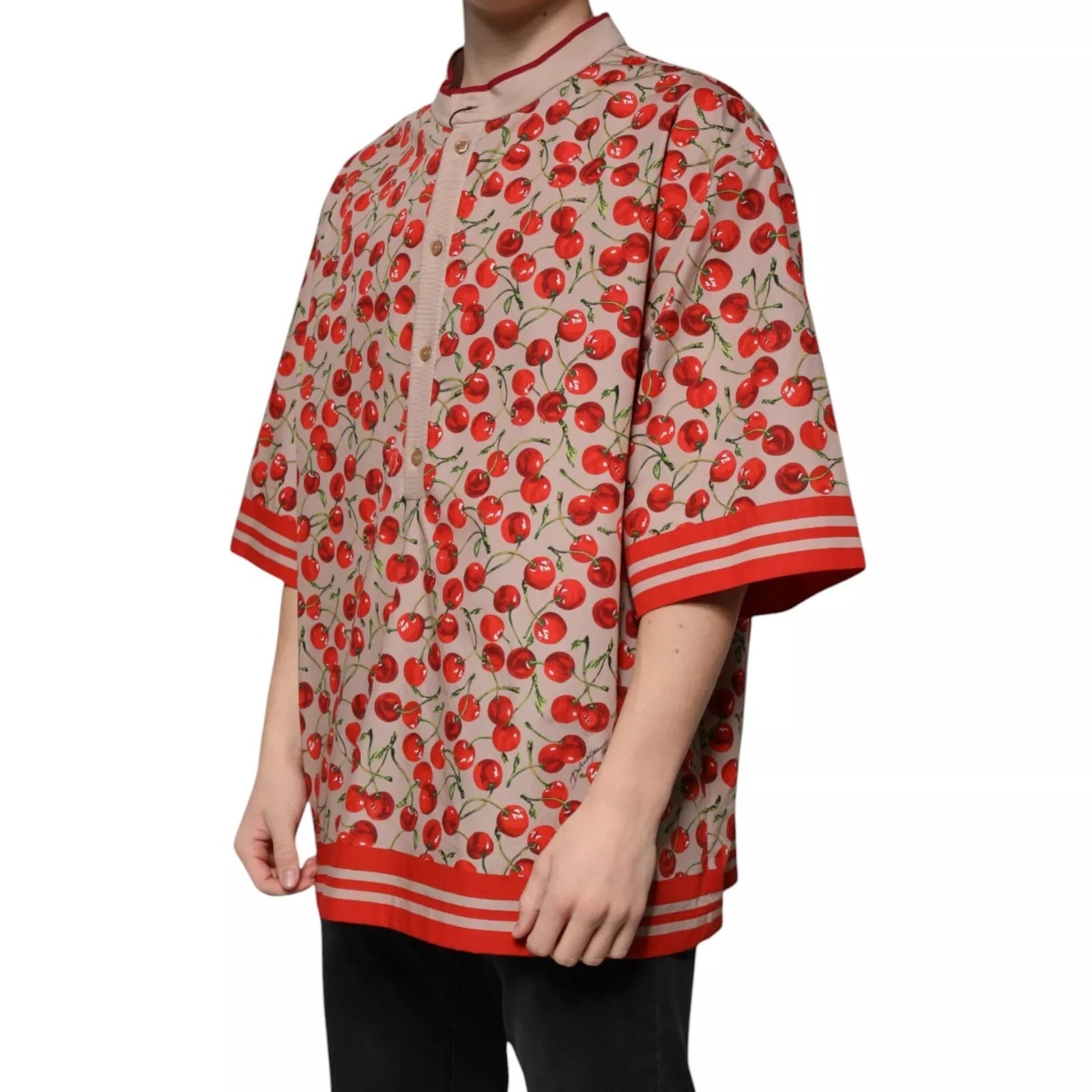 Dolce & Gabbana Beige Cherry Nylon Buttoned Casual Shirt | Regal Royce