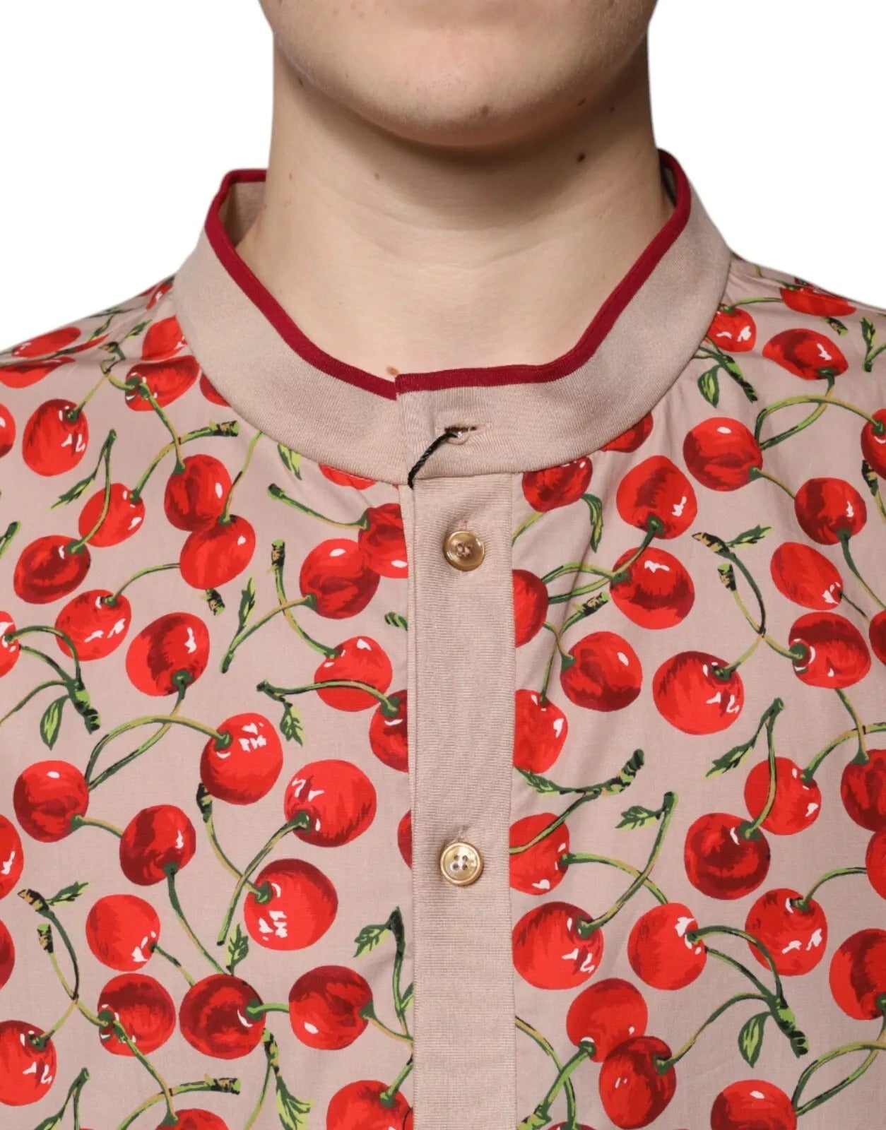 Dolce & Gabbana Beige Cherry Nylon Buttoned Casual Shirt | Regal Royce