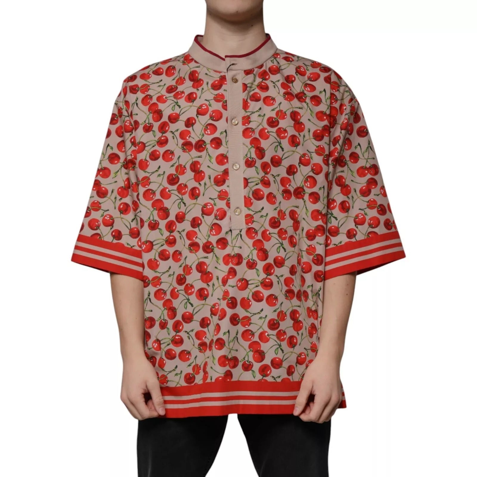 Dolce & Gabbana Beige Cherry Nylon Buttoned Casual Shirt | Regal Royce