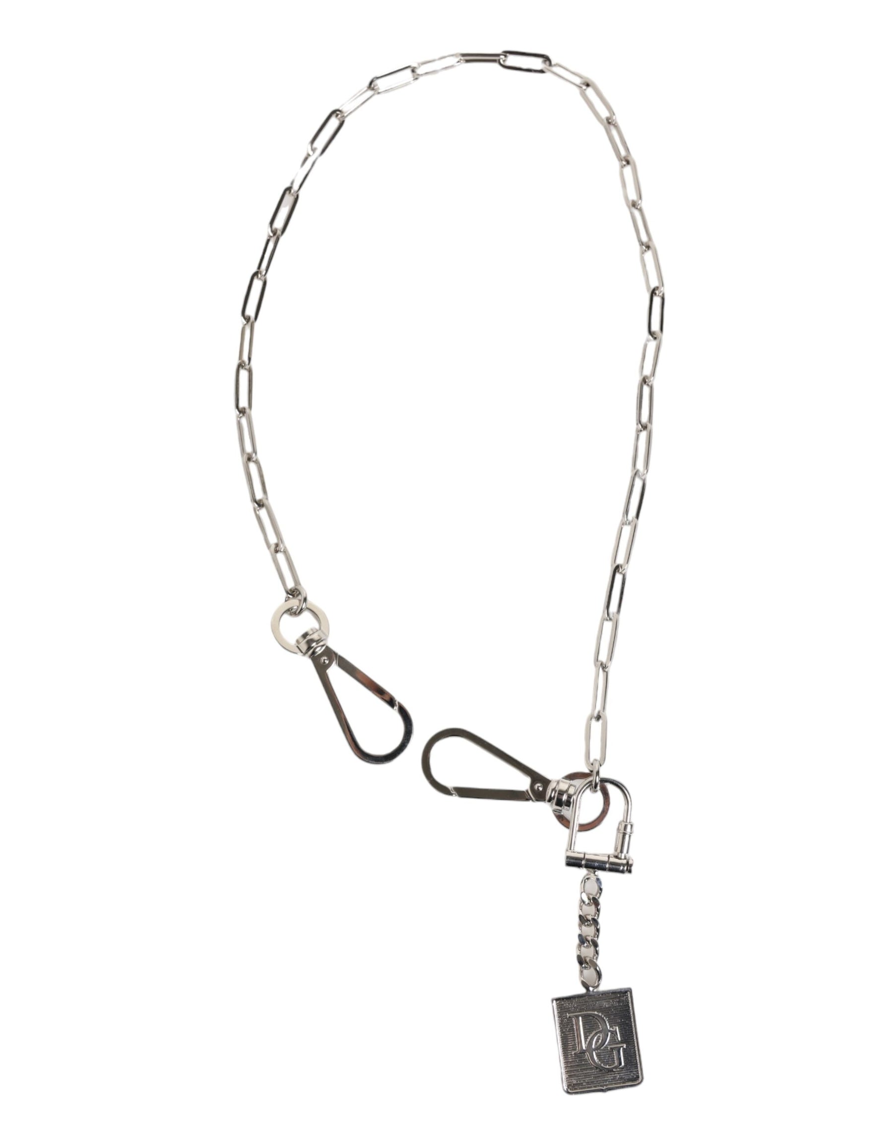 Dolce & Gabbana Silver Tone Metal Chain DG Logo Pendant Men Necklace | Regal Royce