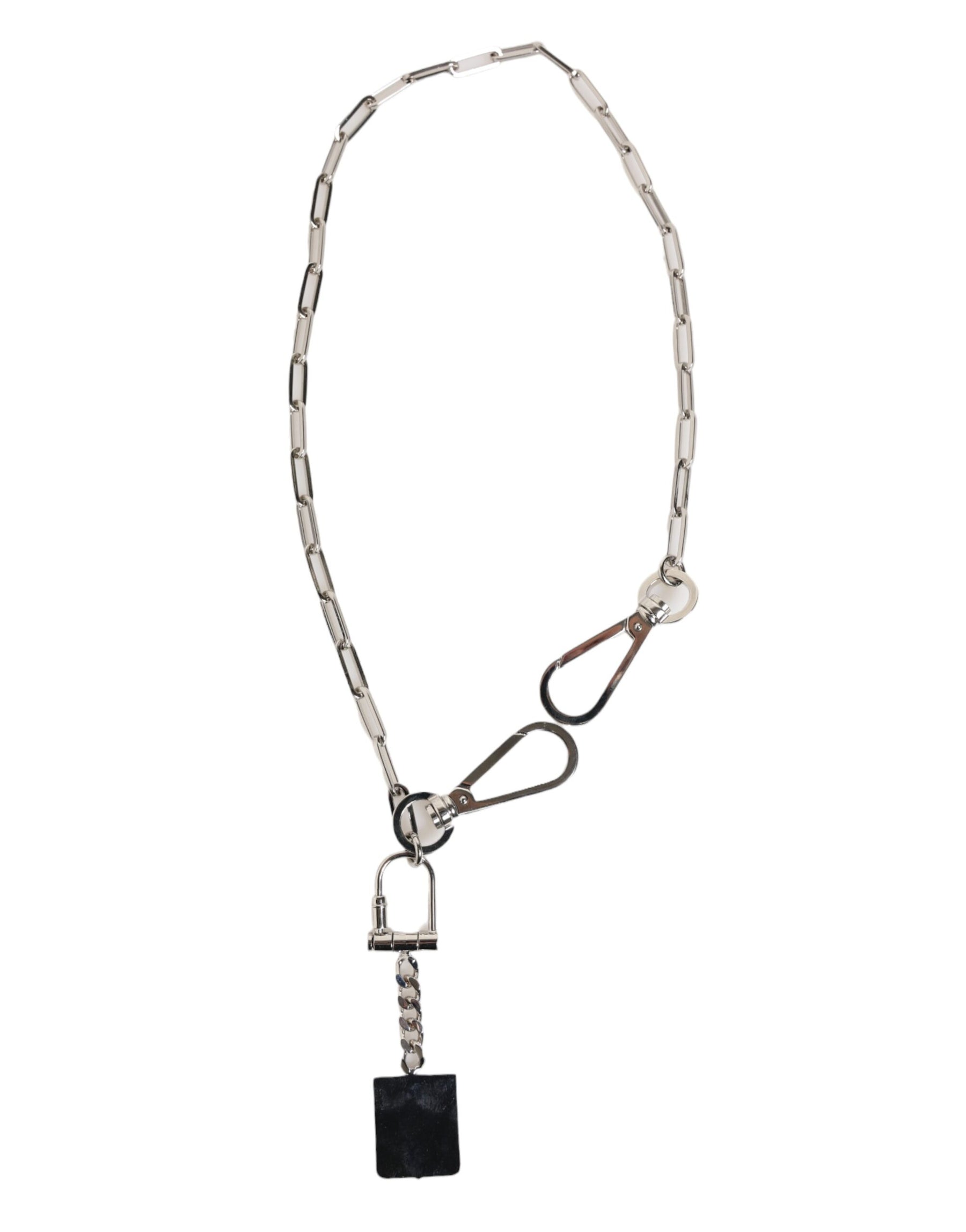 Dolce & Gabbana Silver Tone Metal Chain DG Logo Pendant Men Necklace | Regal Royce