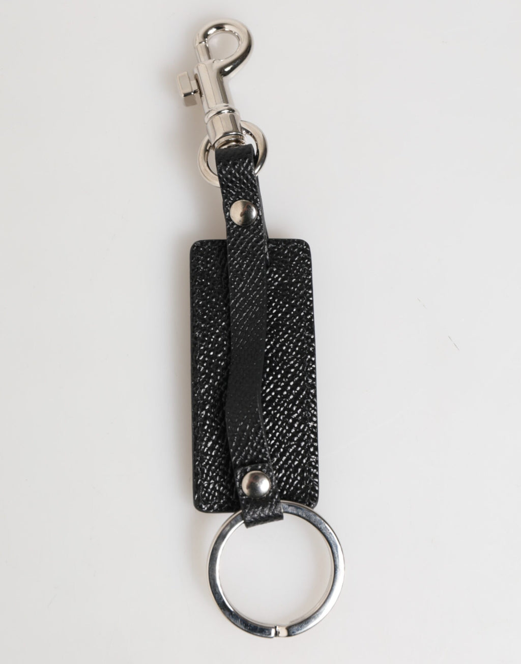 Dolce & Gabbana Black Leather Logo Metal Ring Keychain Holder Keyring