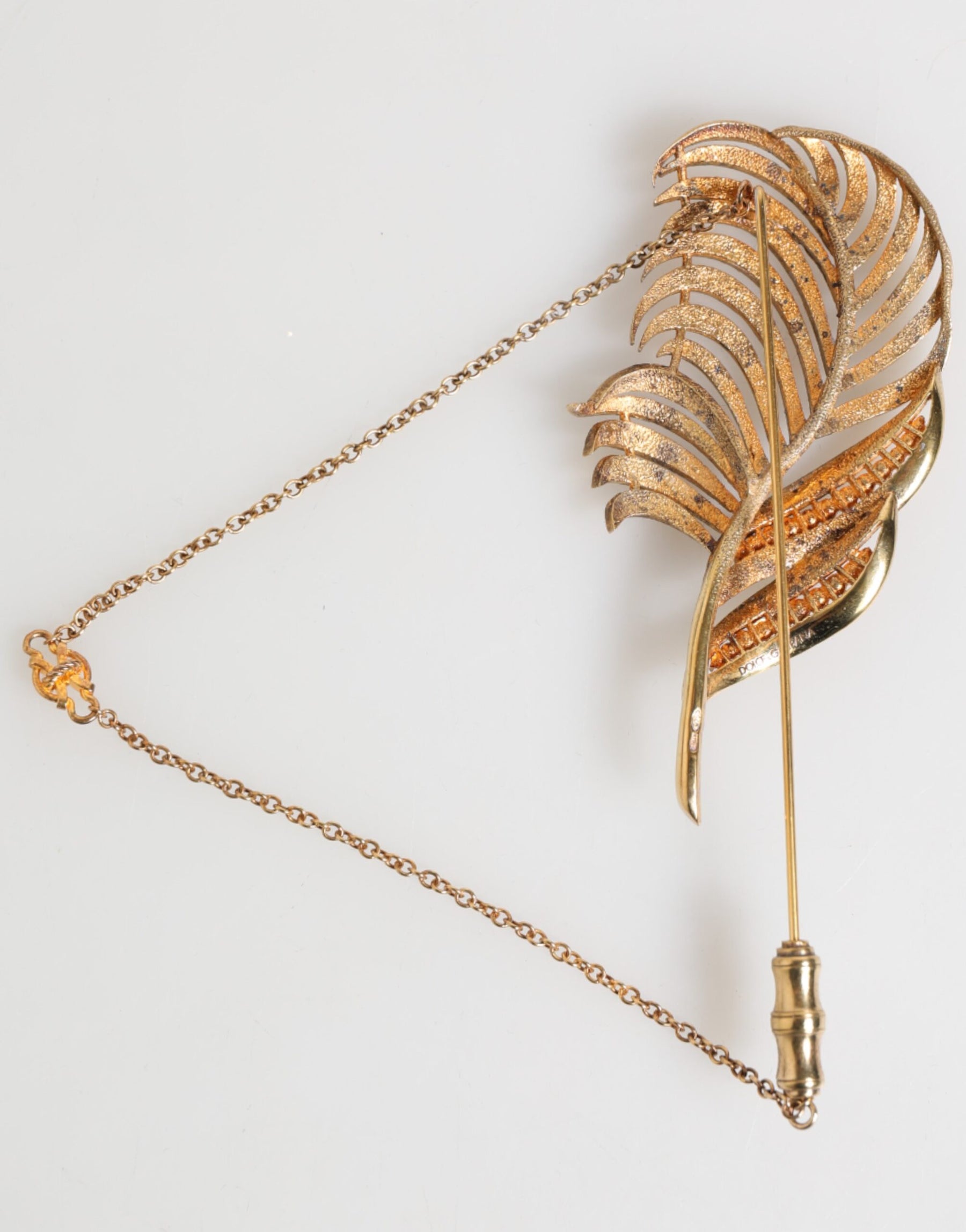 Dolce & Gabbana Gold Tone Leaf 925 Sterling Silver Crystal Chain Brooch | Regal Royce