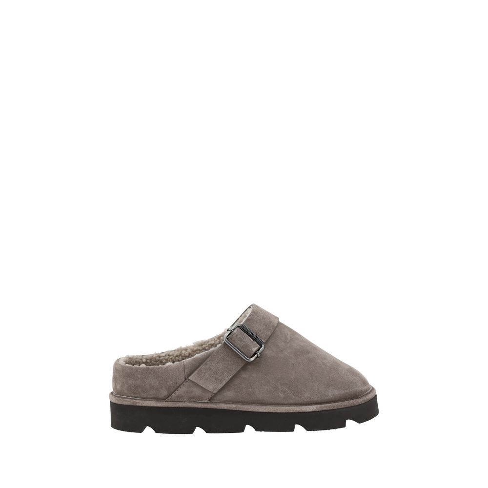 Brunello Cucinelli Gray Calf Leather Bos Taurus Clogs | Regal Royce
