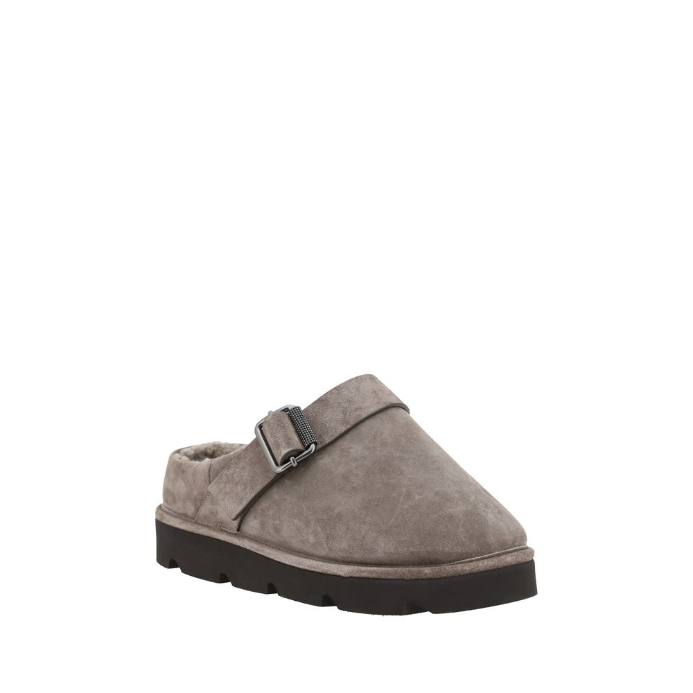 Brunello Cucinelli Gray Calf Leather Bos Taurus Clogs | Regal Royce