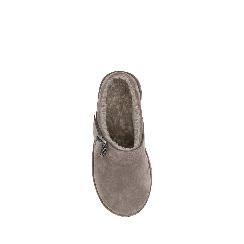 Brunello Cucinelli Gray Calf Leather Bos Taurus Clogs | Regal Royce