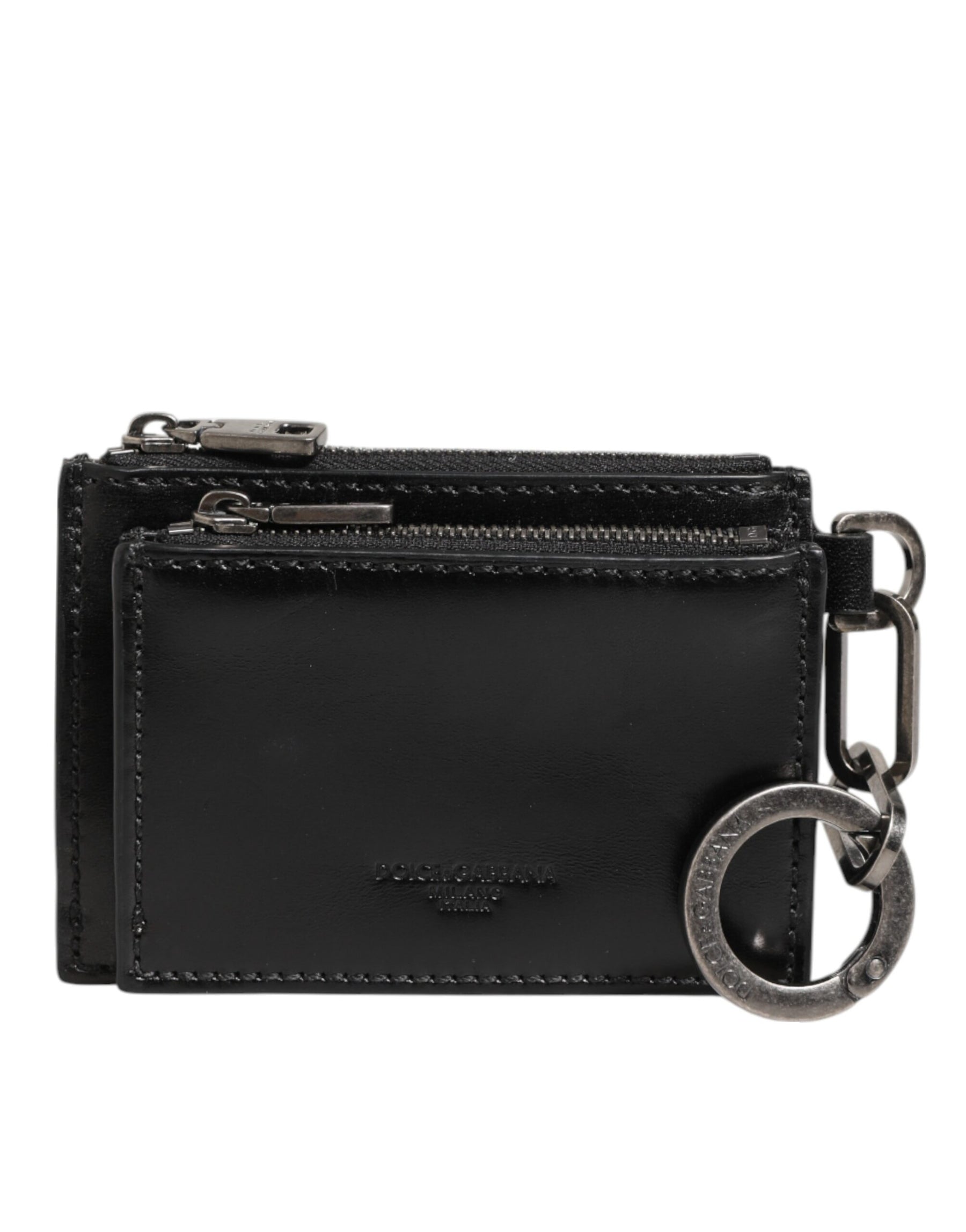 Dolce & Gabbana Black Leather Zipped Card Holder Coin Purse Keyring Wallet | Regal Royce