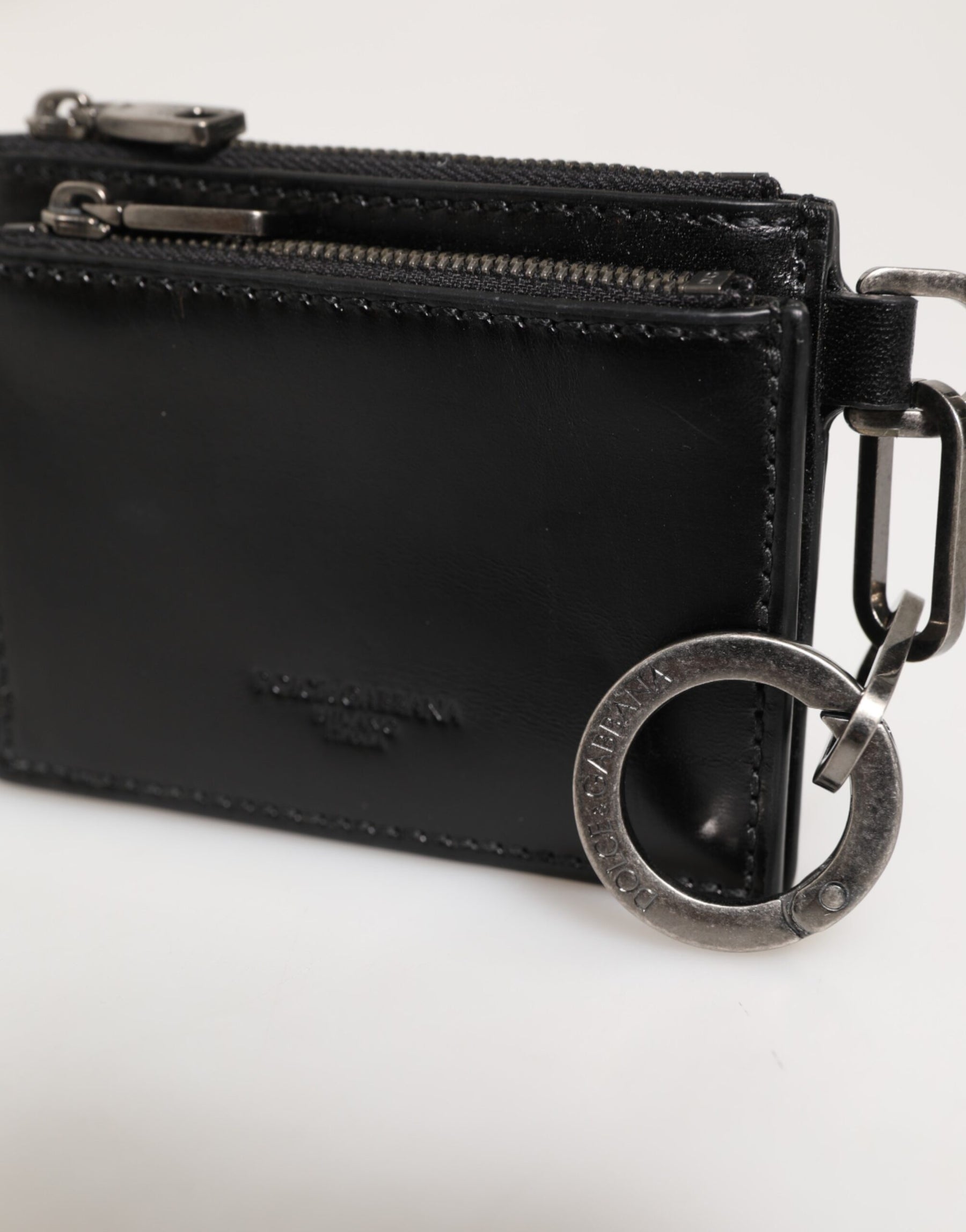 Dolce & Gabbana Black Leather Zipped Card Holder Coin Purse Keyring Wallet | Regal Royce