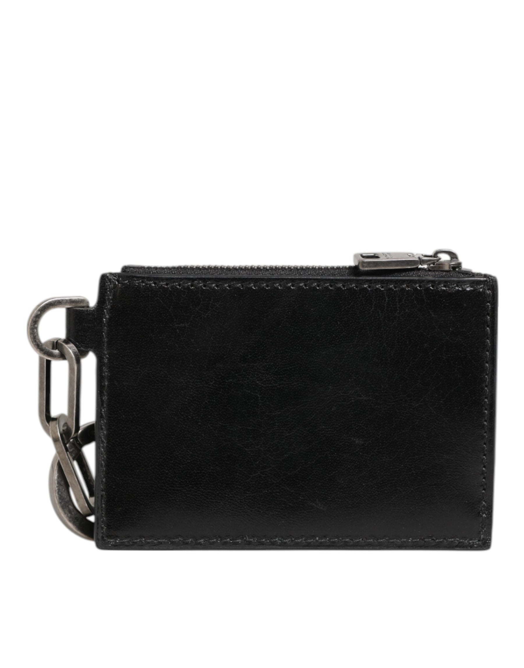 Dolce & Gabbana Black Leather Zipped Card Holder Coin Purse Keyring Wallet | Regal Royce