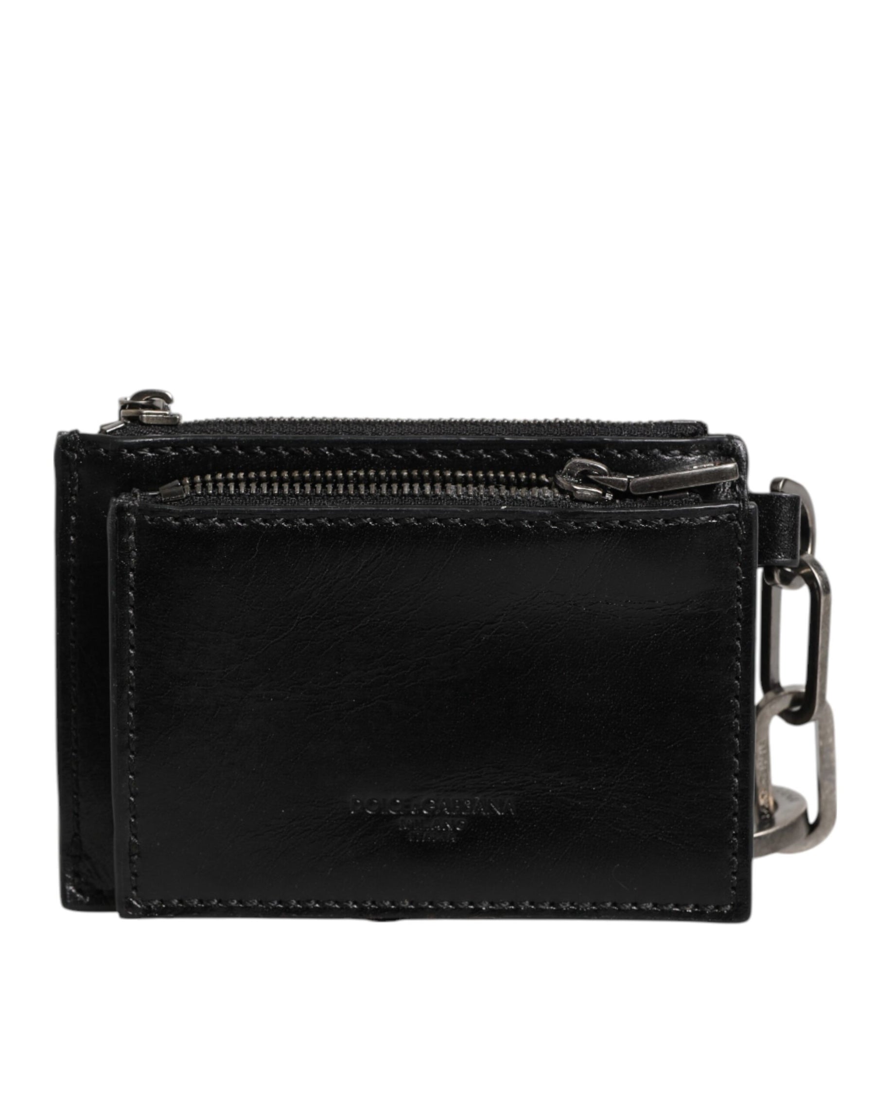 Dolce & Gabbana Black Leather Zip Logo Keyring Coin Purse Keyring Wallet | Regal Royce