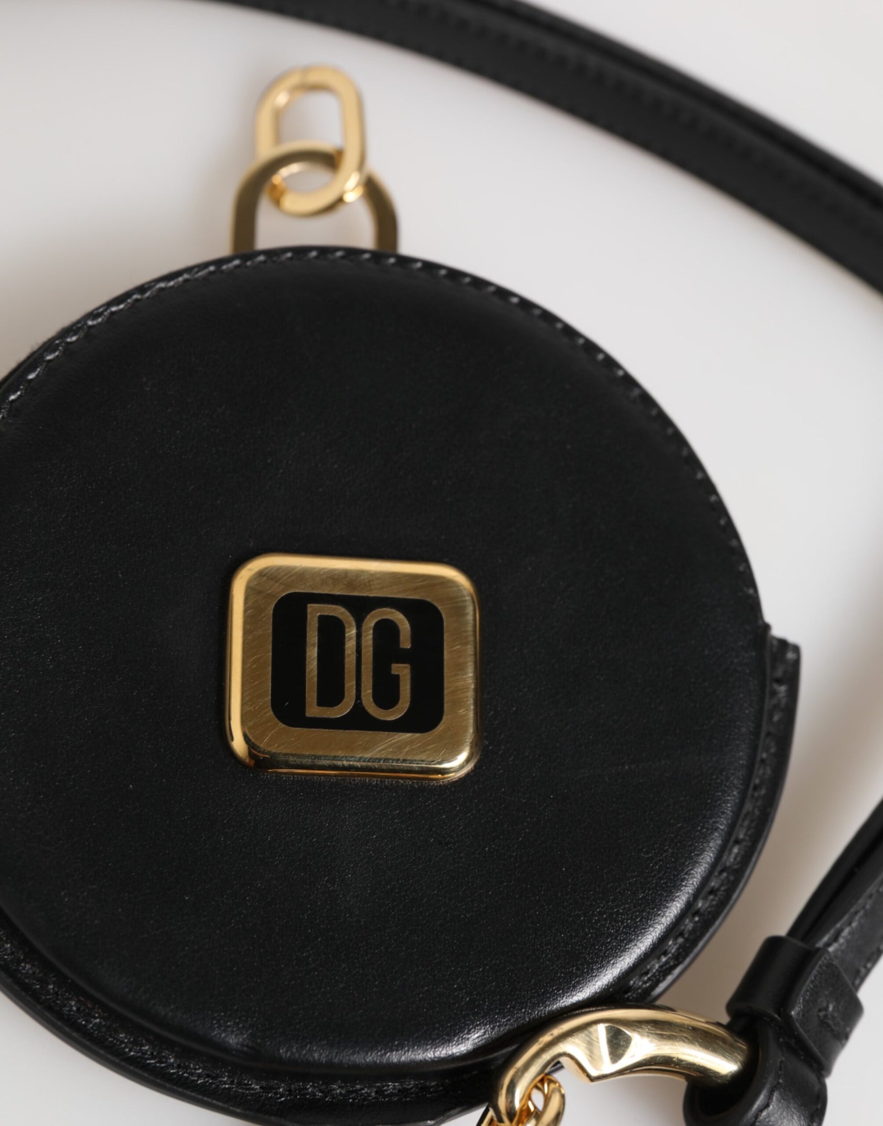 Dolce & Gabbana Black Round Leather DG Logo Coin Purse Lanyard Wallet | Regal Royce