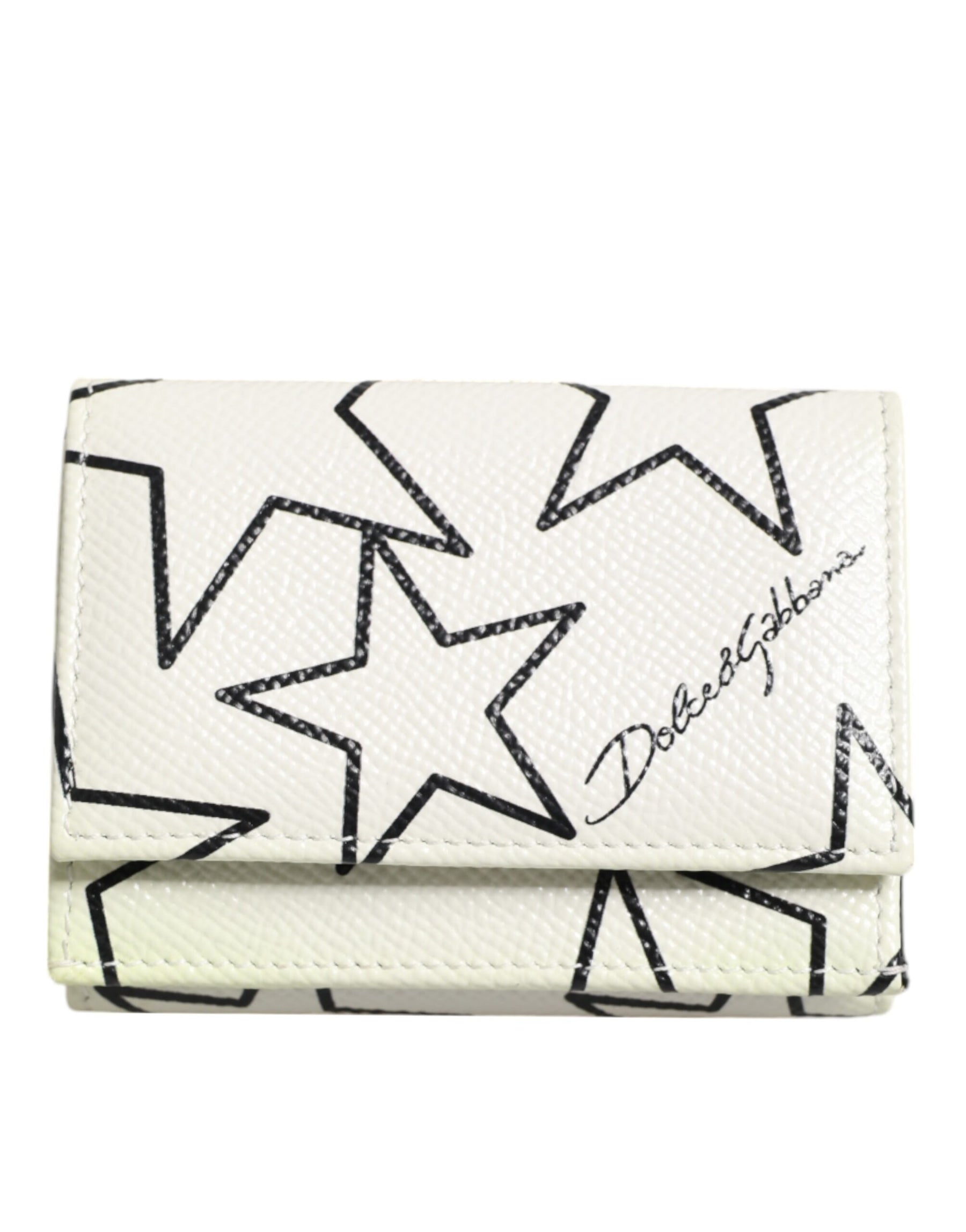 Dolce & Gabbana White Leather Trifold DG Star Print Card Holder Wallet | Regal Royce
