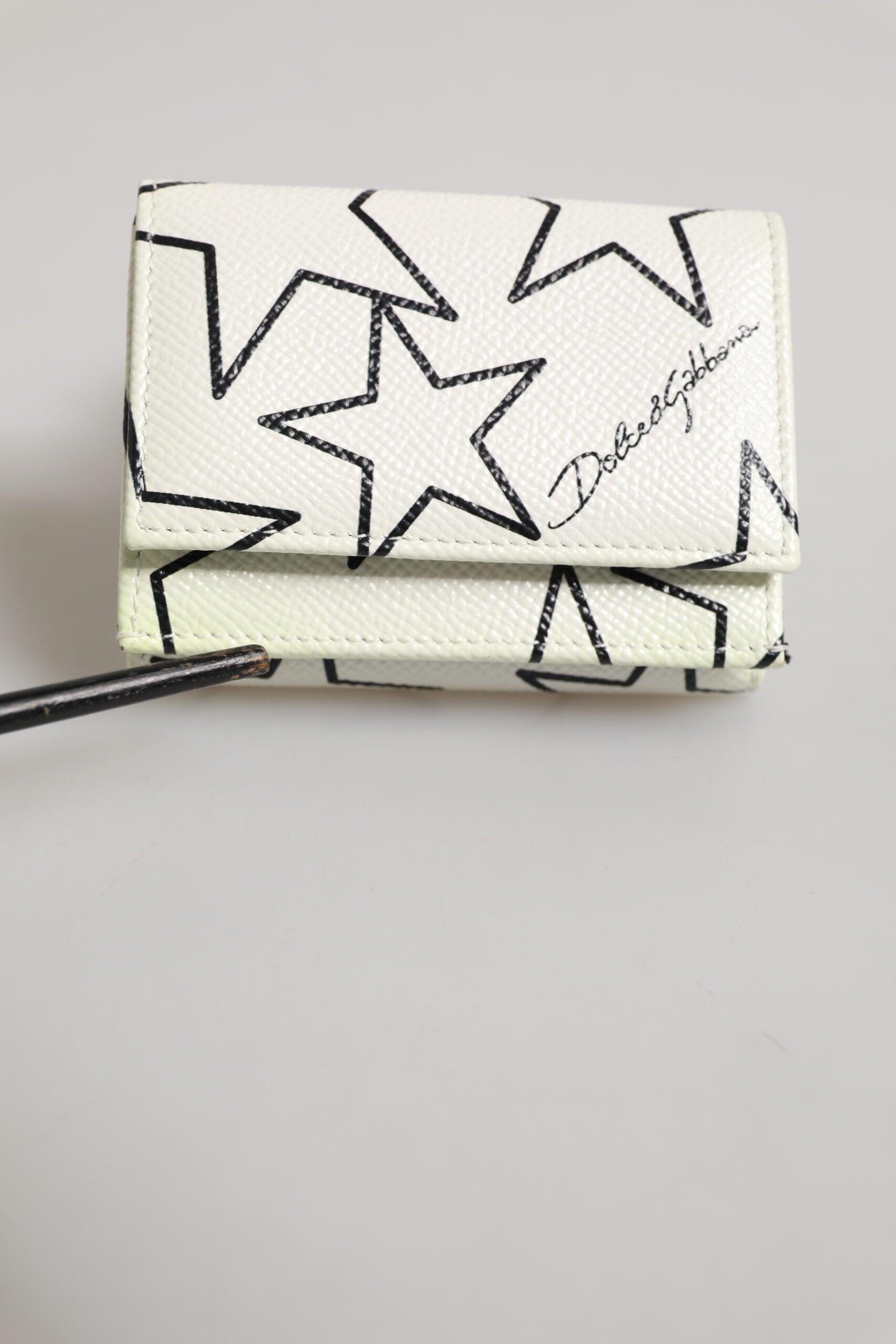 Dolce & Gabbana White Leather Trifold DG Star Print Card Holder Wallet | Regal Royce