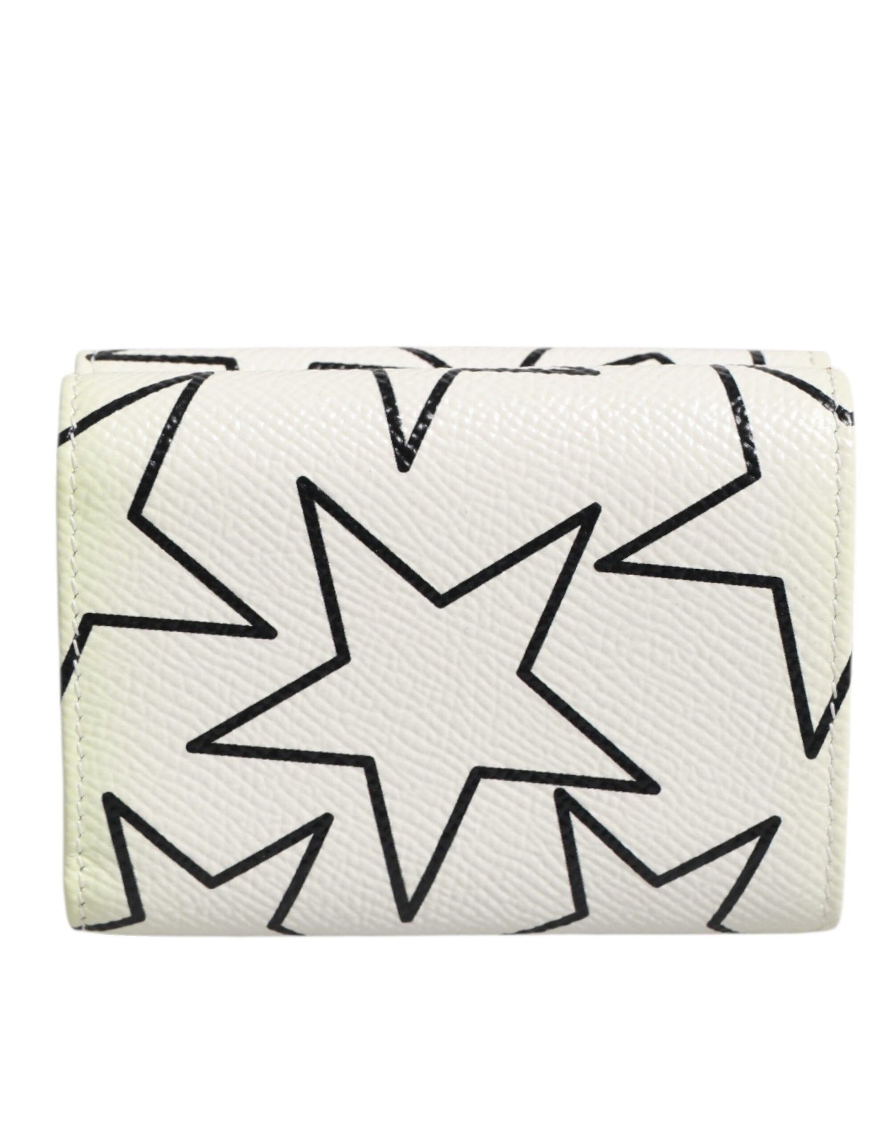 Dolce & Gabbana White Leather Trifold DG Star Print Card Holder Wallet | Regal Royce