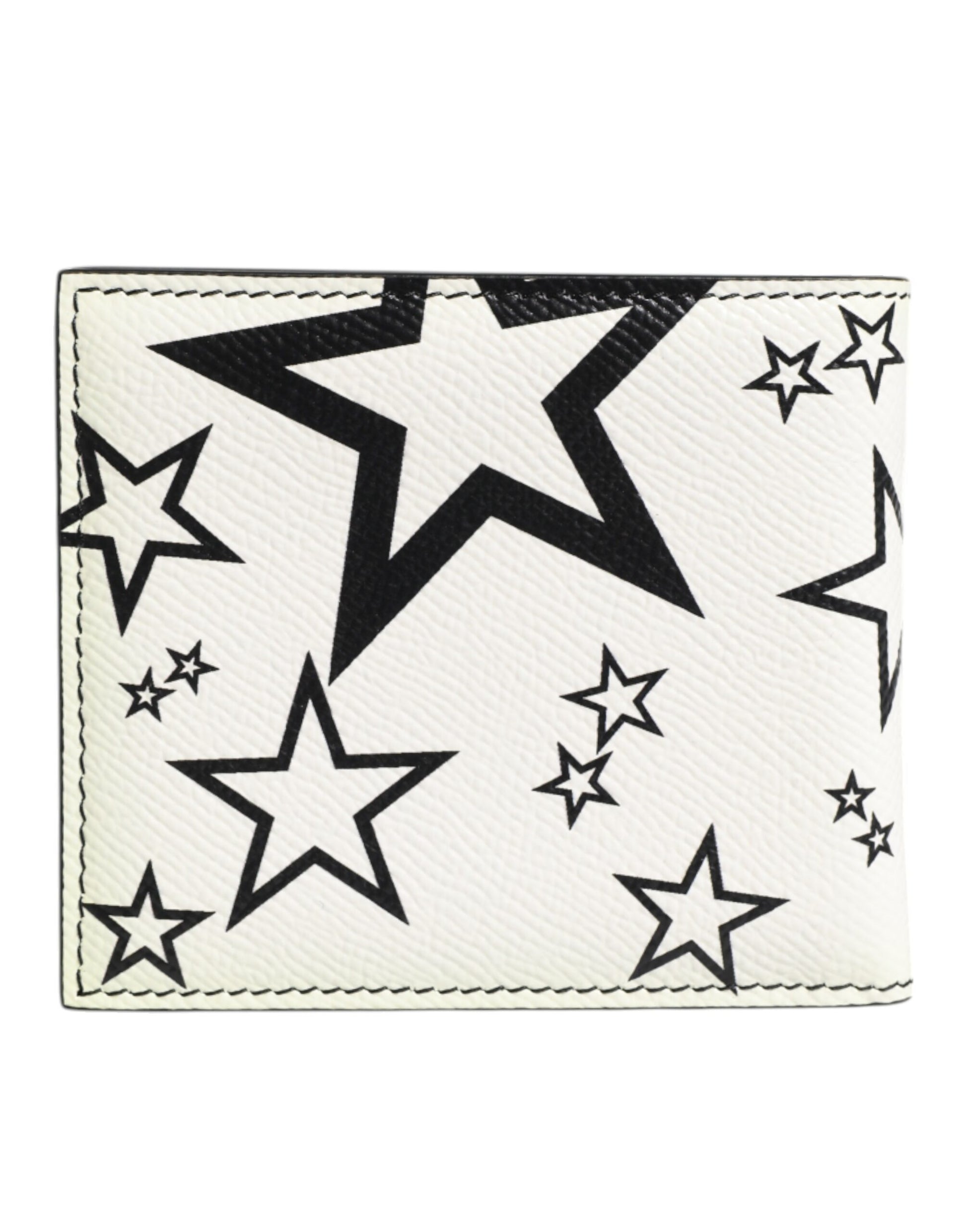 Dolce & Gabbana White Leather DG Star Logo Bifold Men Card Holder Wallet