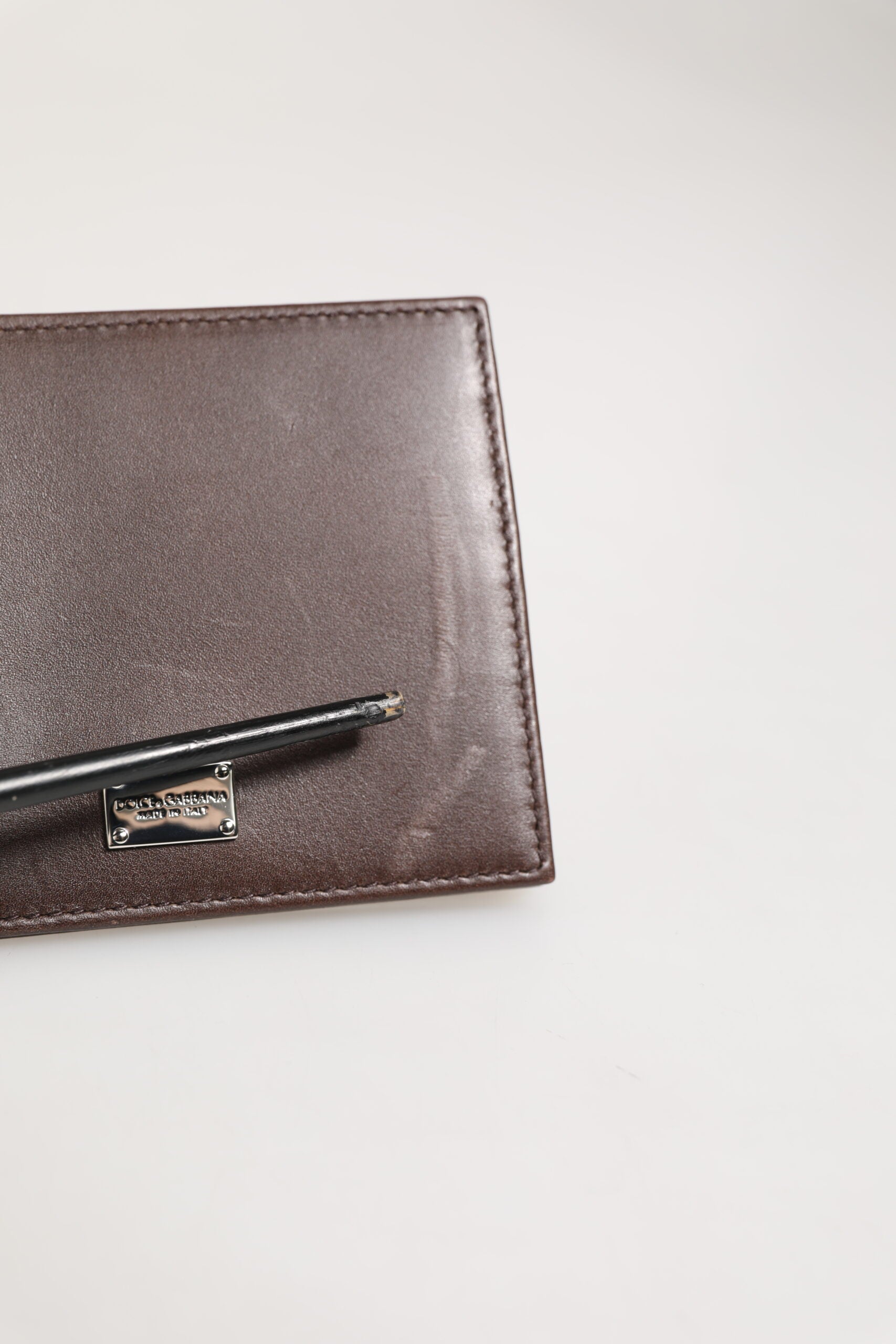 Dolce & Gabbana Brown Leather DG Logo Engrave Bifold Card Holder Wallet | Regal Royce