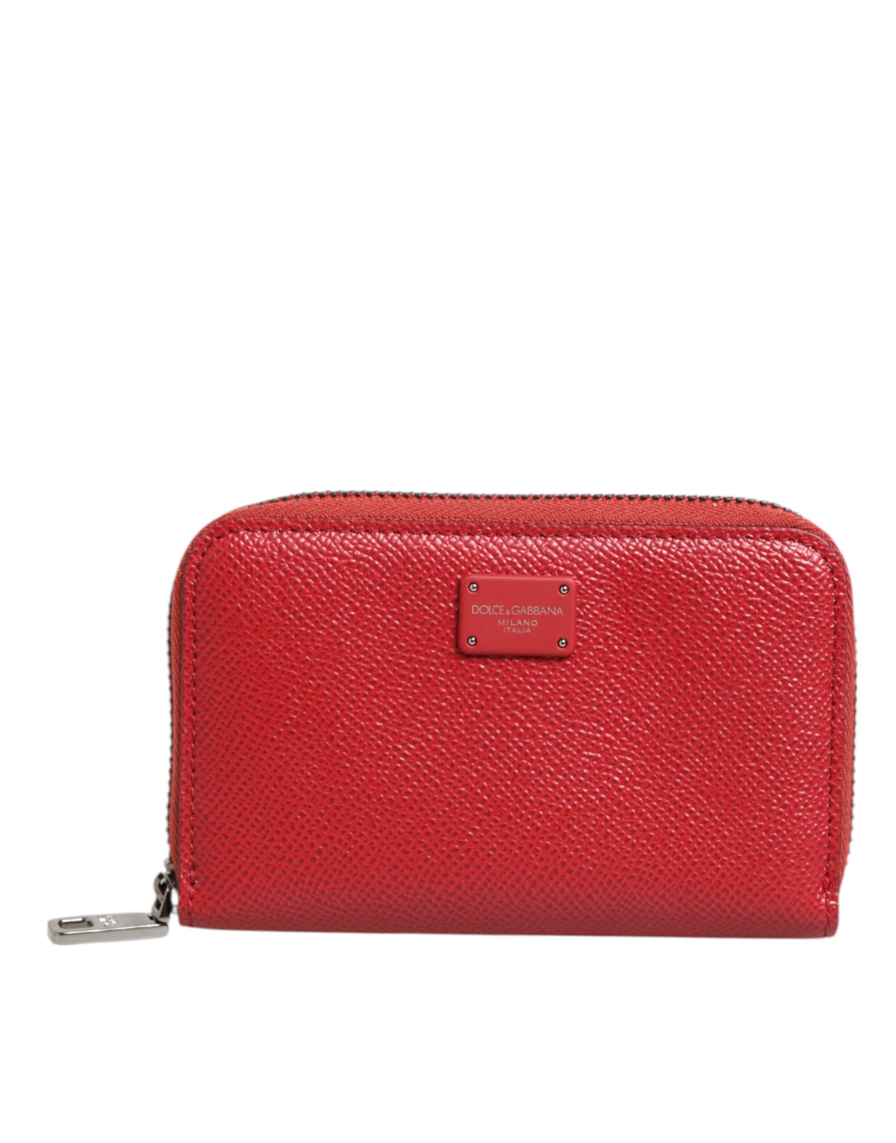 Dolce & Gabbana Red Leather Zip Around Logo Plaque Men Coin Purse Wallet | Regal Royce