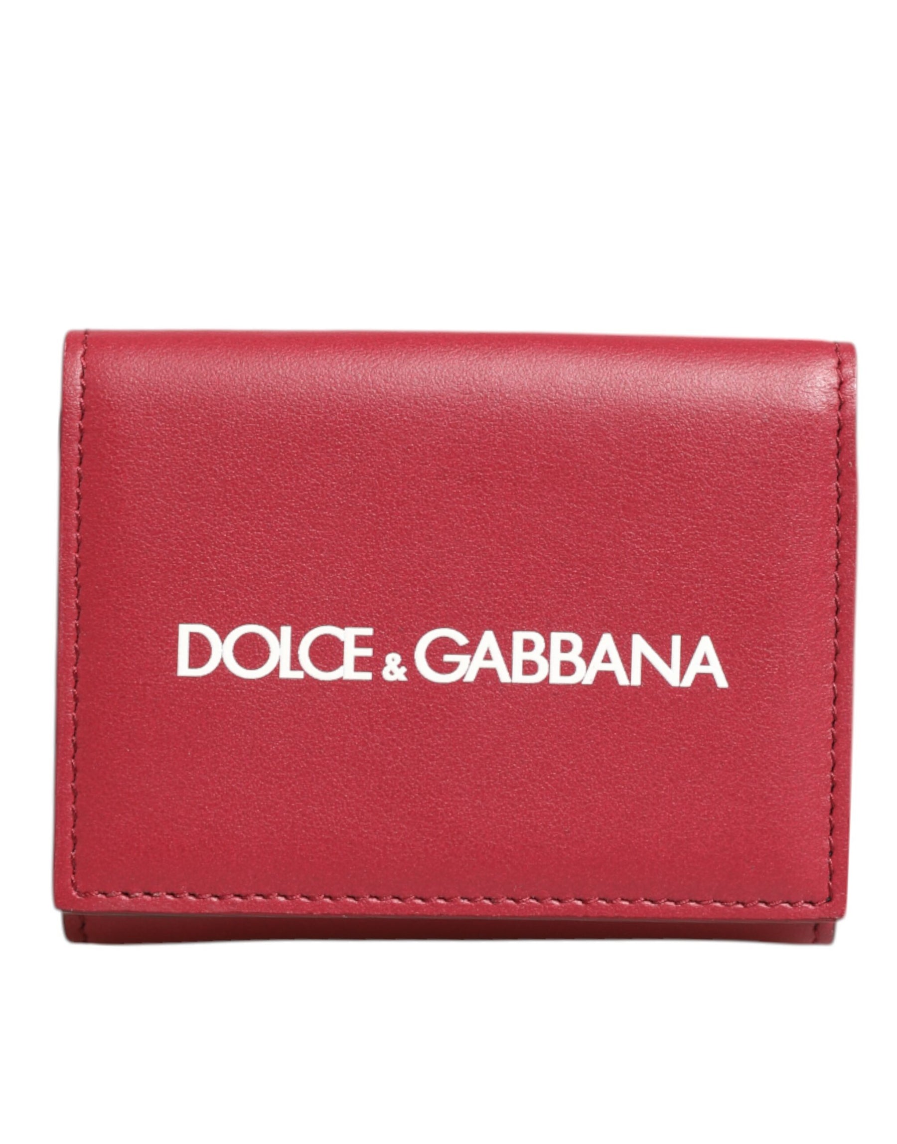 Dolce & Gabbana Red Leather Bold Logo Print Trifold Card Holder Wallet | Regal Royce