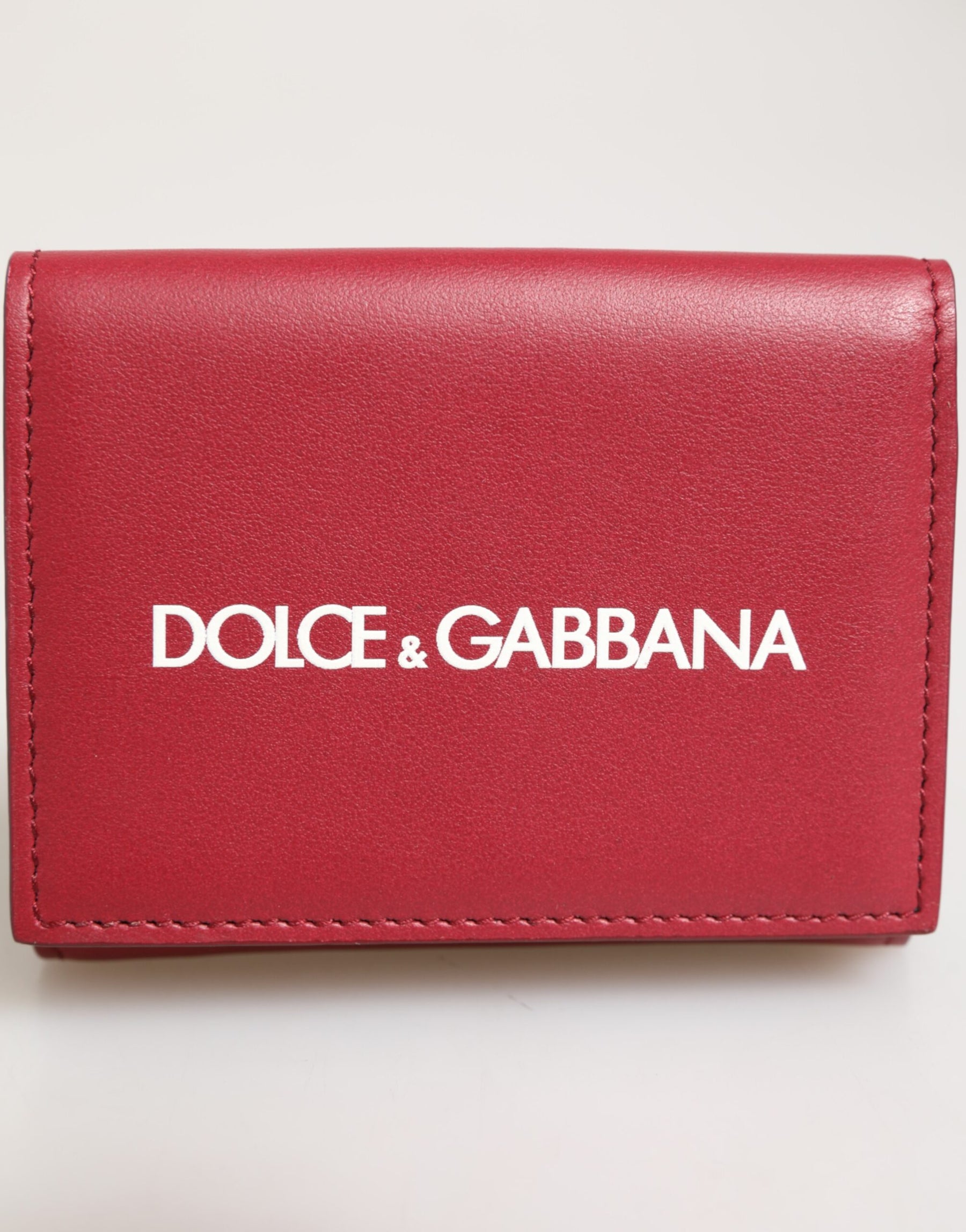 Dolce & Gabbana Red Leather Bold Logo Print Trifold Card Holder Wallet | Regal Royce
