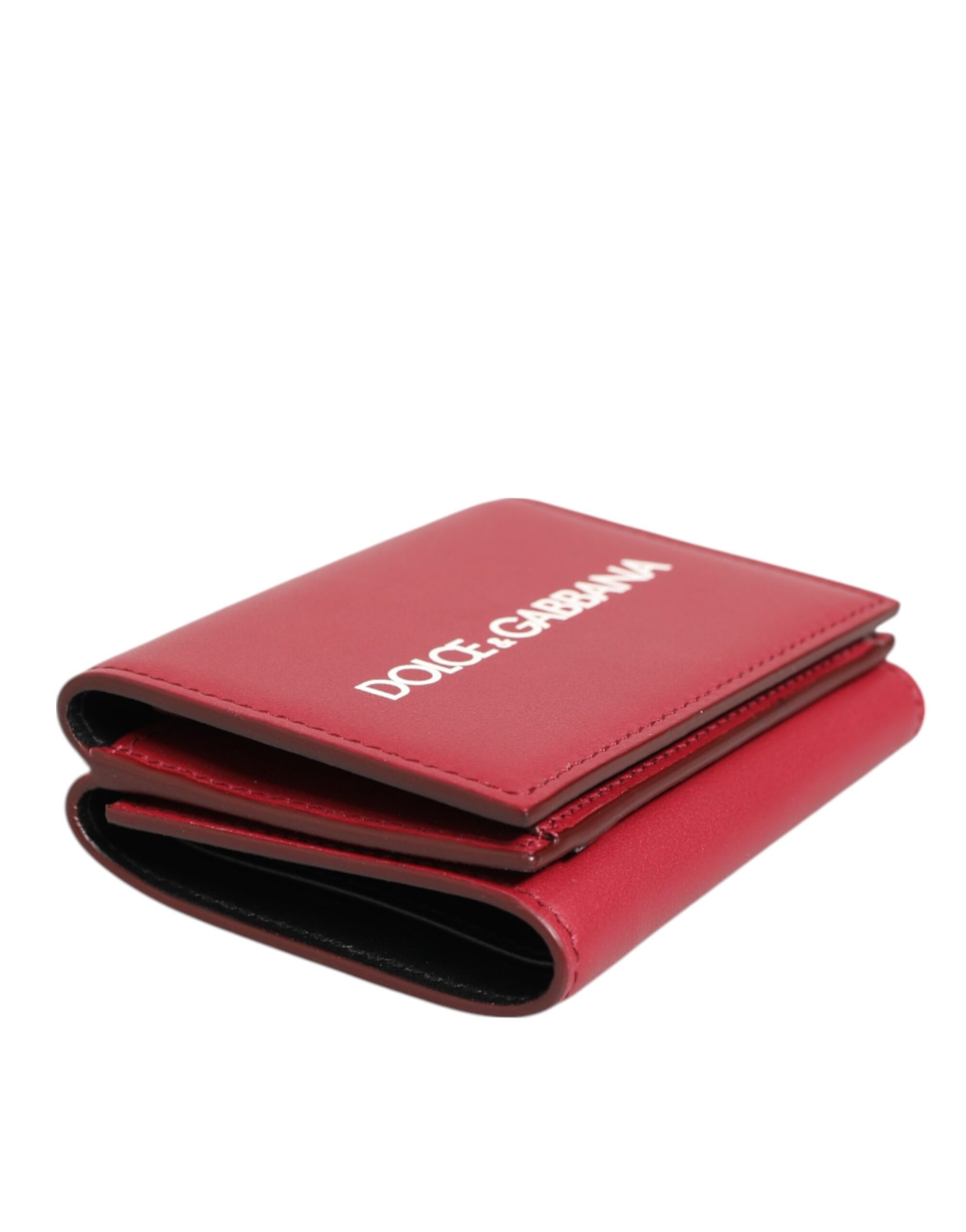 Dolce & Gabbana Red Leather Bold Logo Print Trifold Card Holder Wallet | Regal Royce