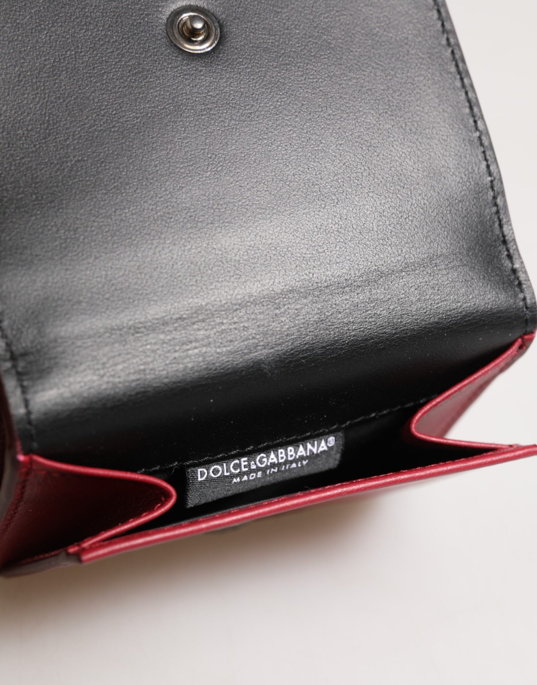 Dolce & Gabbana Red Leather Bold Logo Print Trifold Card Holder Wallet | Regal Royce