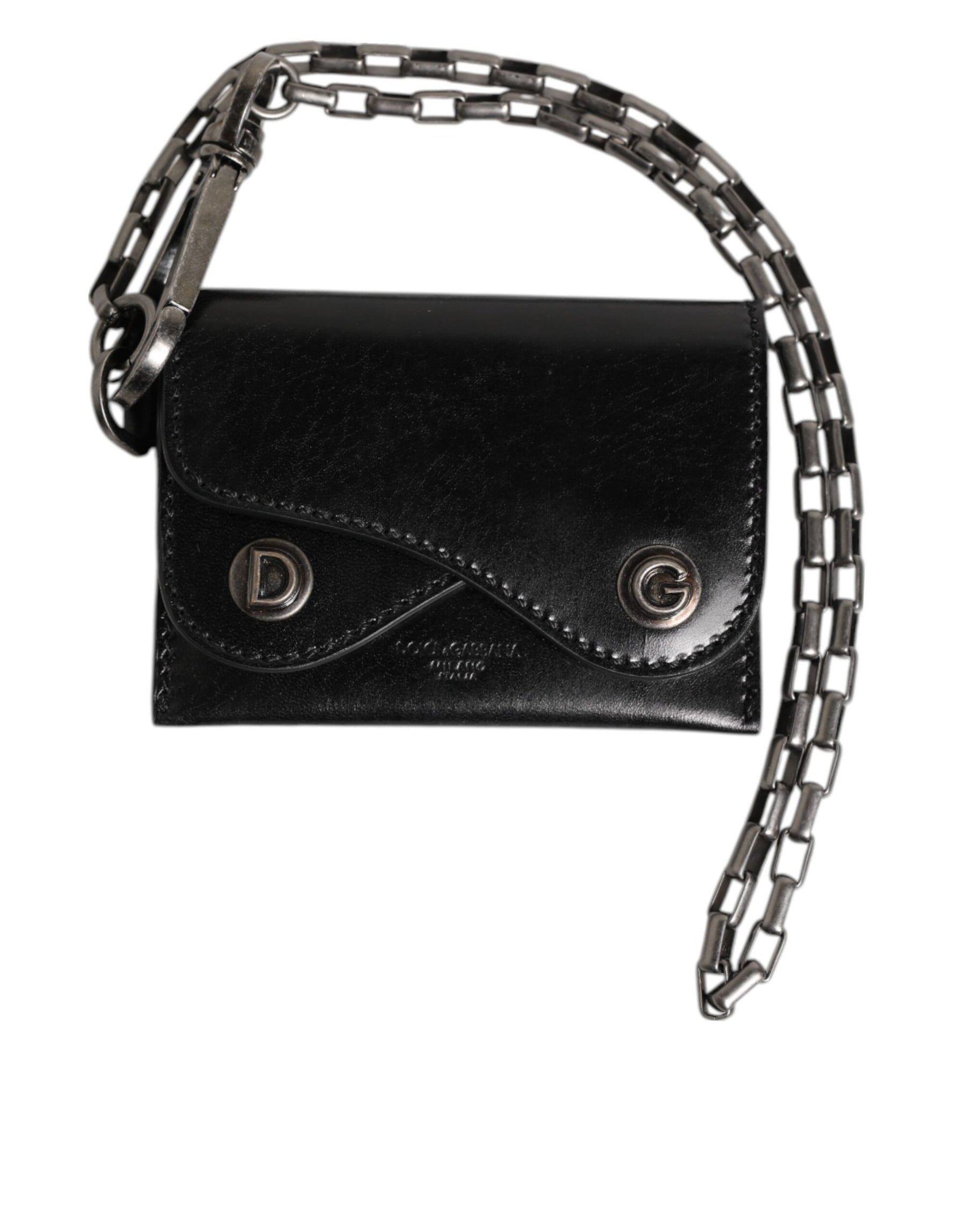 Dolce & Gabbana Black Cavallo Leather Wallet Chain Snap Bifold Card Holder | Regal Royce