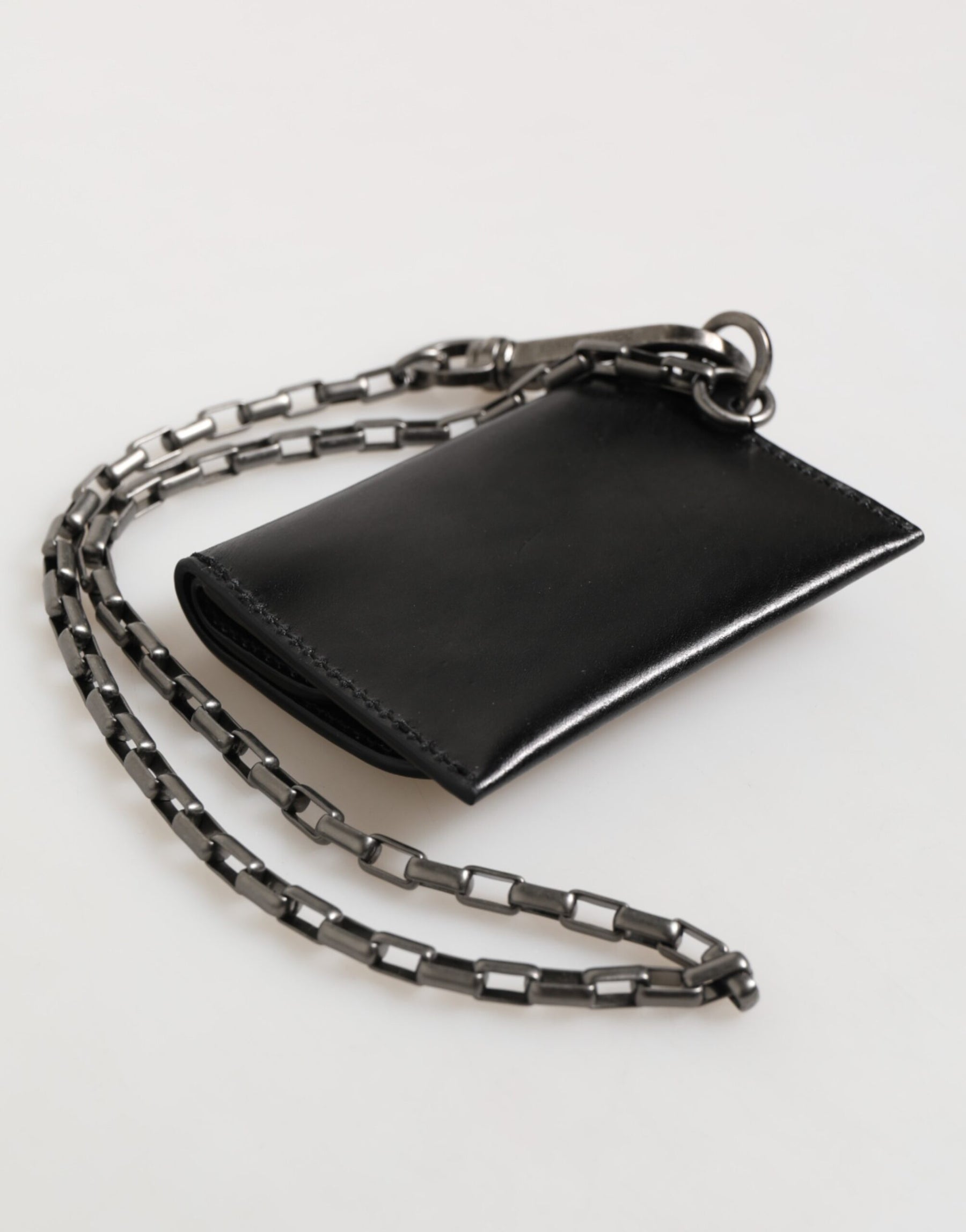 Dolce & Gabbana Black Cavallo Leather Wallet Chain Snap Bifold Card Holder | Regal Royce