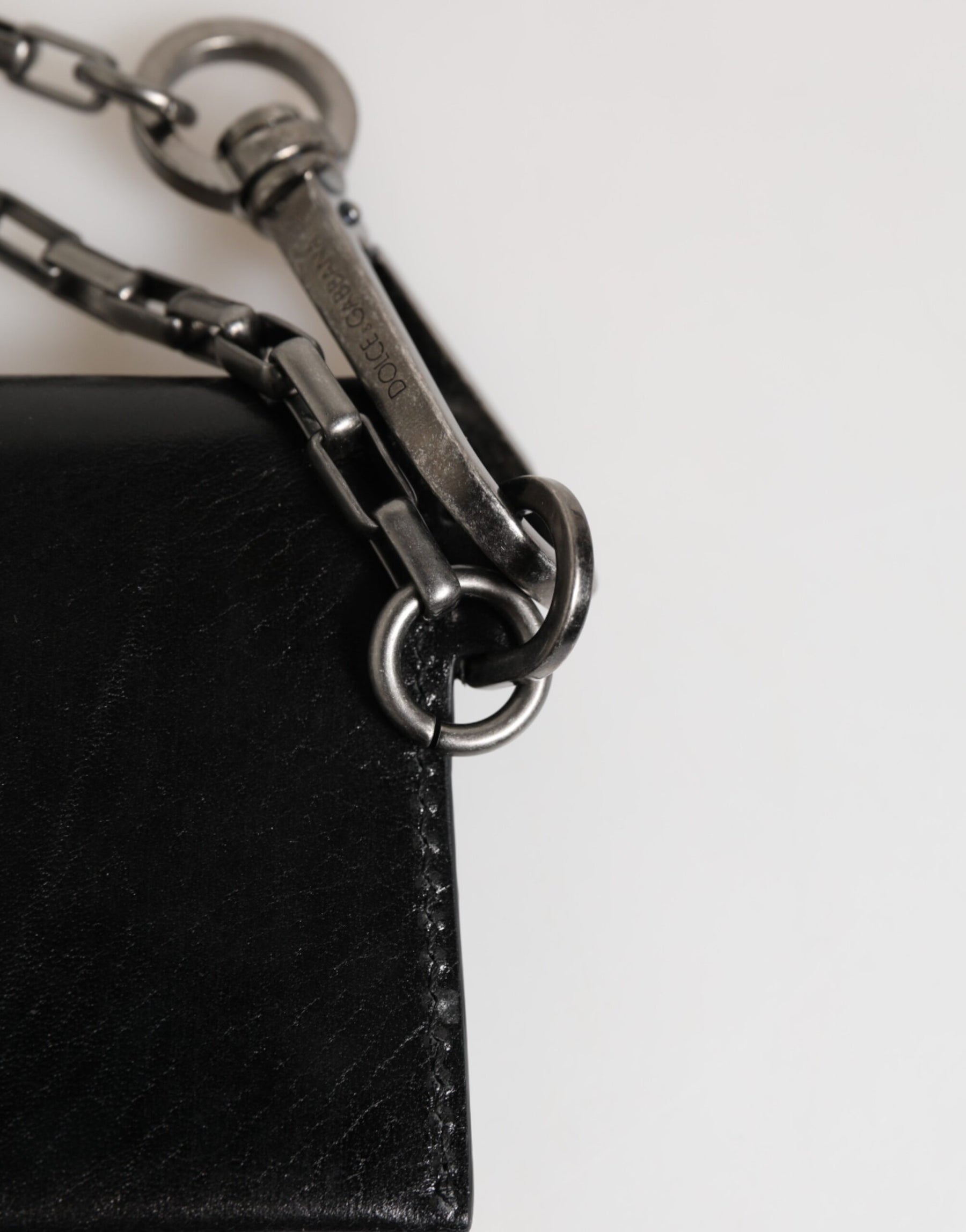Dolce & Gabbana Black Cavallo Leather Wallet Chain Snap Bifold Card Holder | Regal Royce