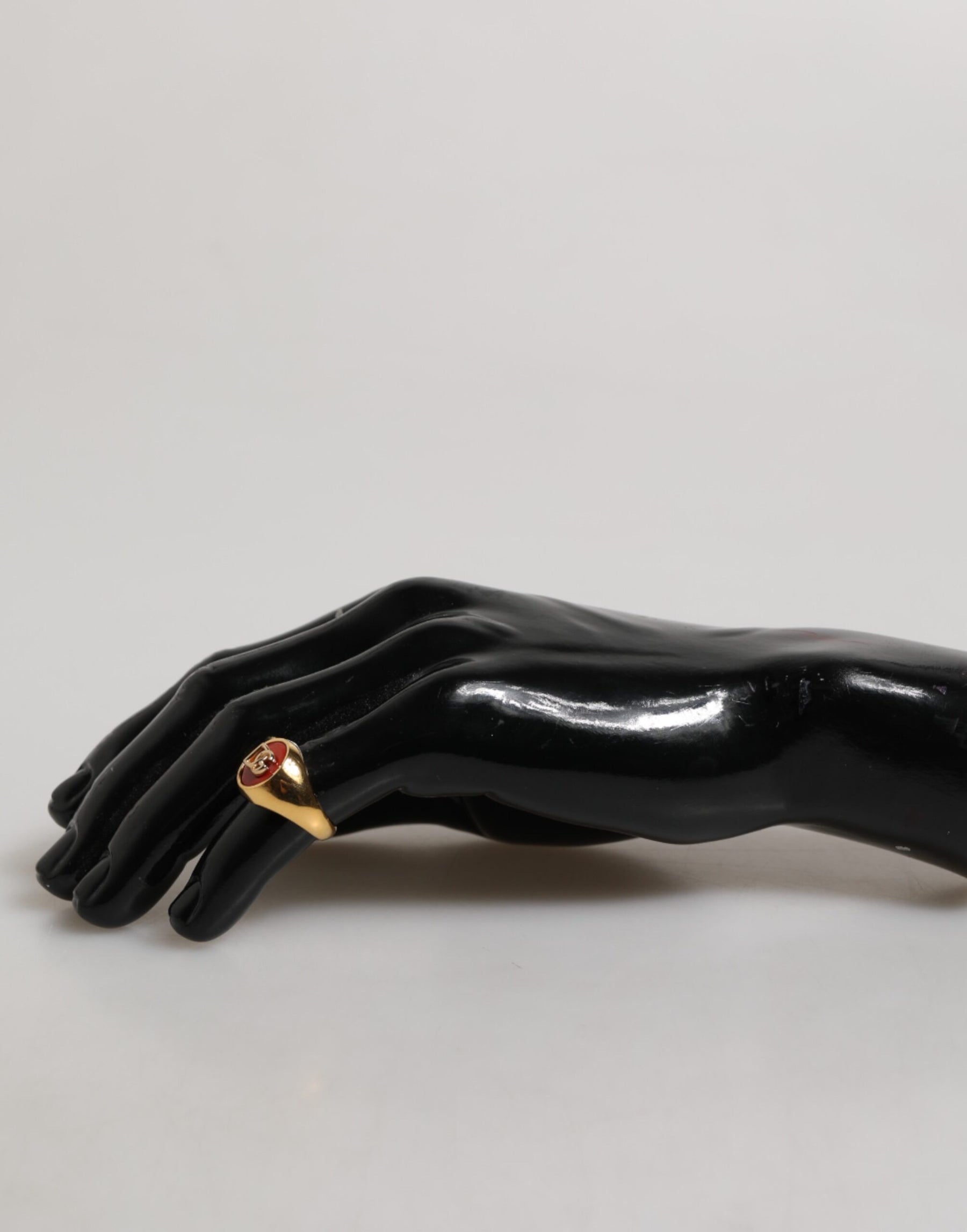 Dolce & Gabbana Gold Tone Real Brass Round Red DG Logo Men Ring | Regal Royce